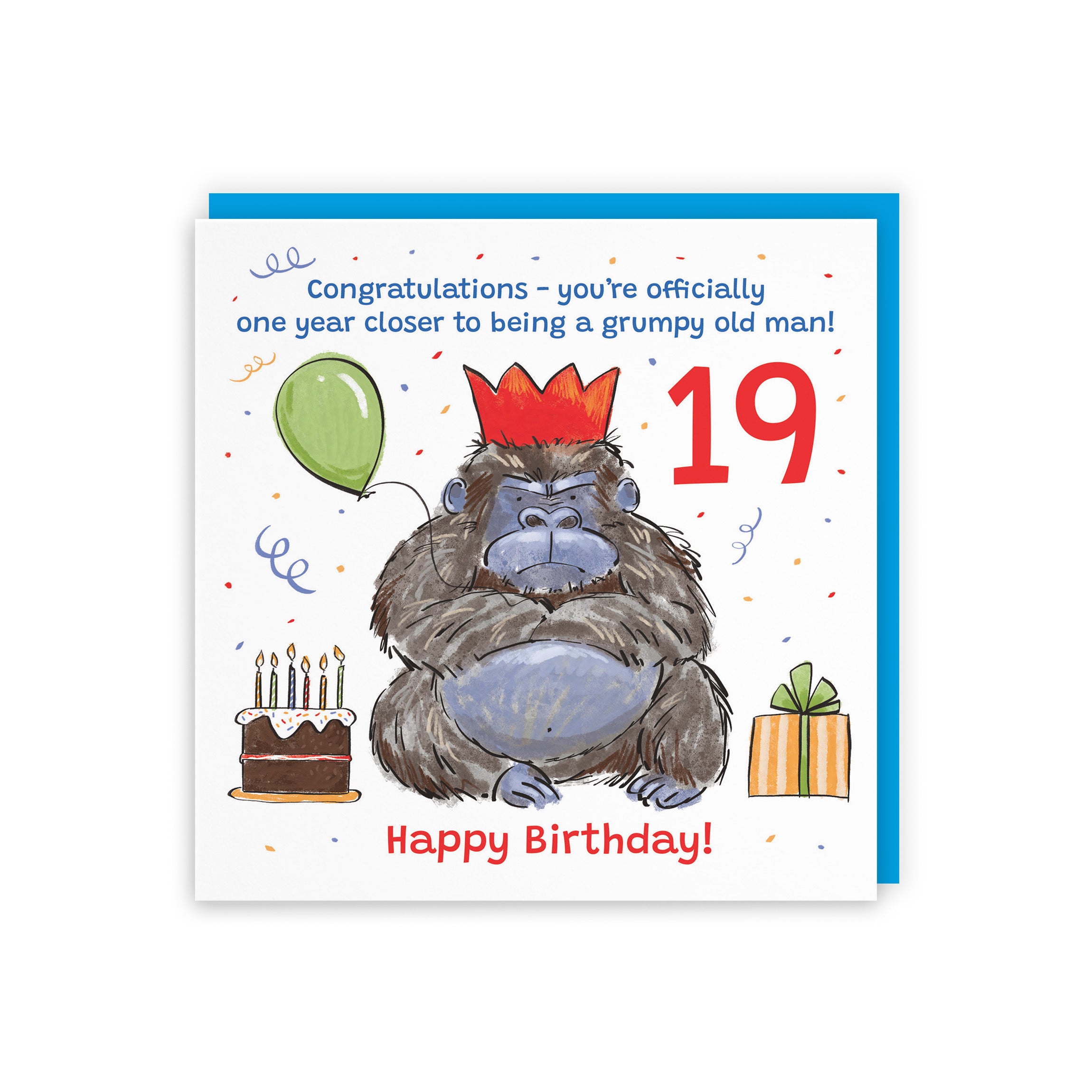 Men's 19th Birthday Card Grumpy Gorilla Animal Party - Default Title (RM00493)