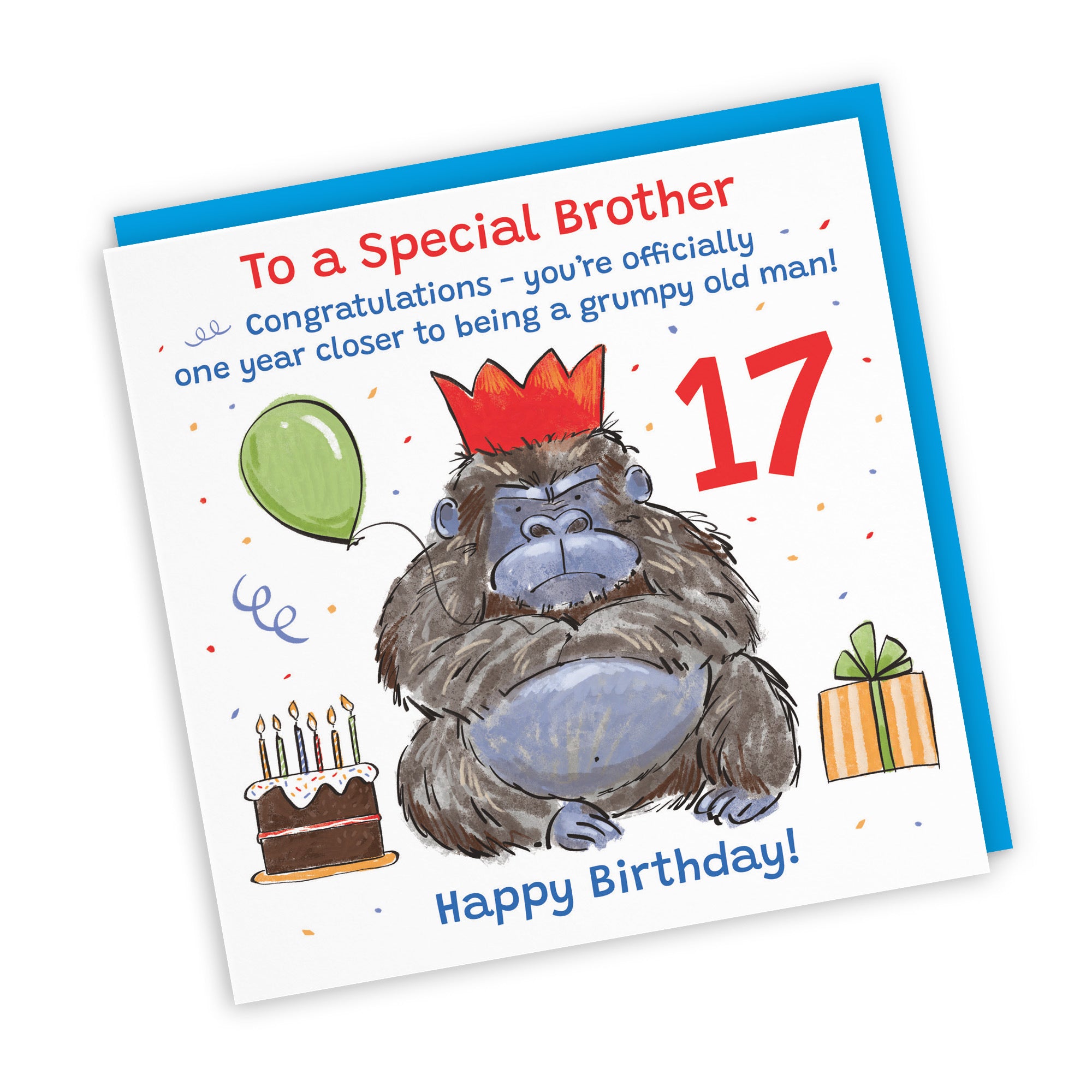 17th Brother Birthday Card Grumpy Gorilla Animal Party - Default Title (RM00511)