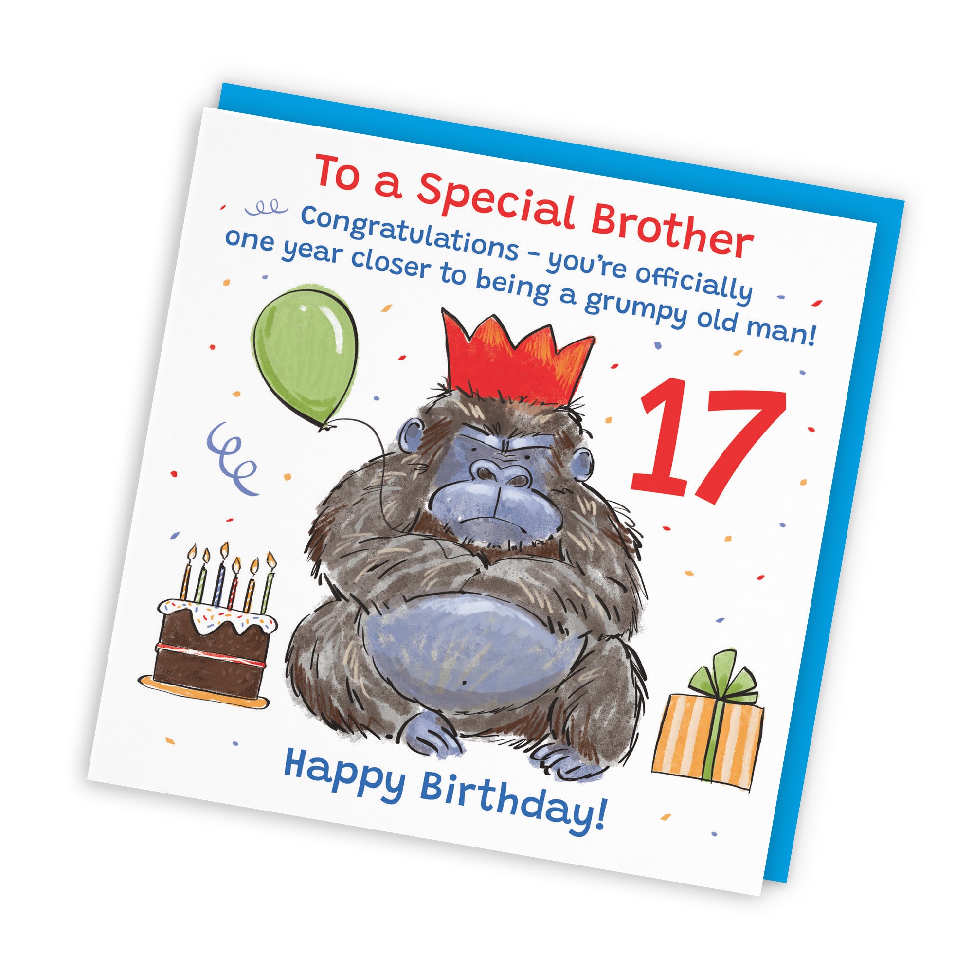 17th Brother Birthday Card Grumpy Gorilla Animal Party - Default Title (RM00511)