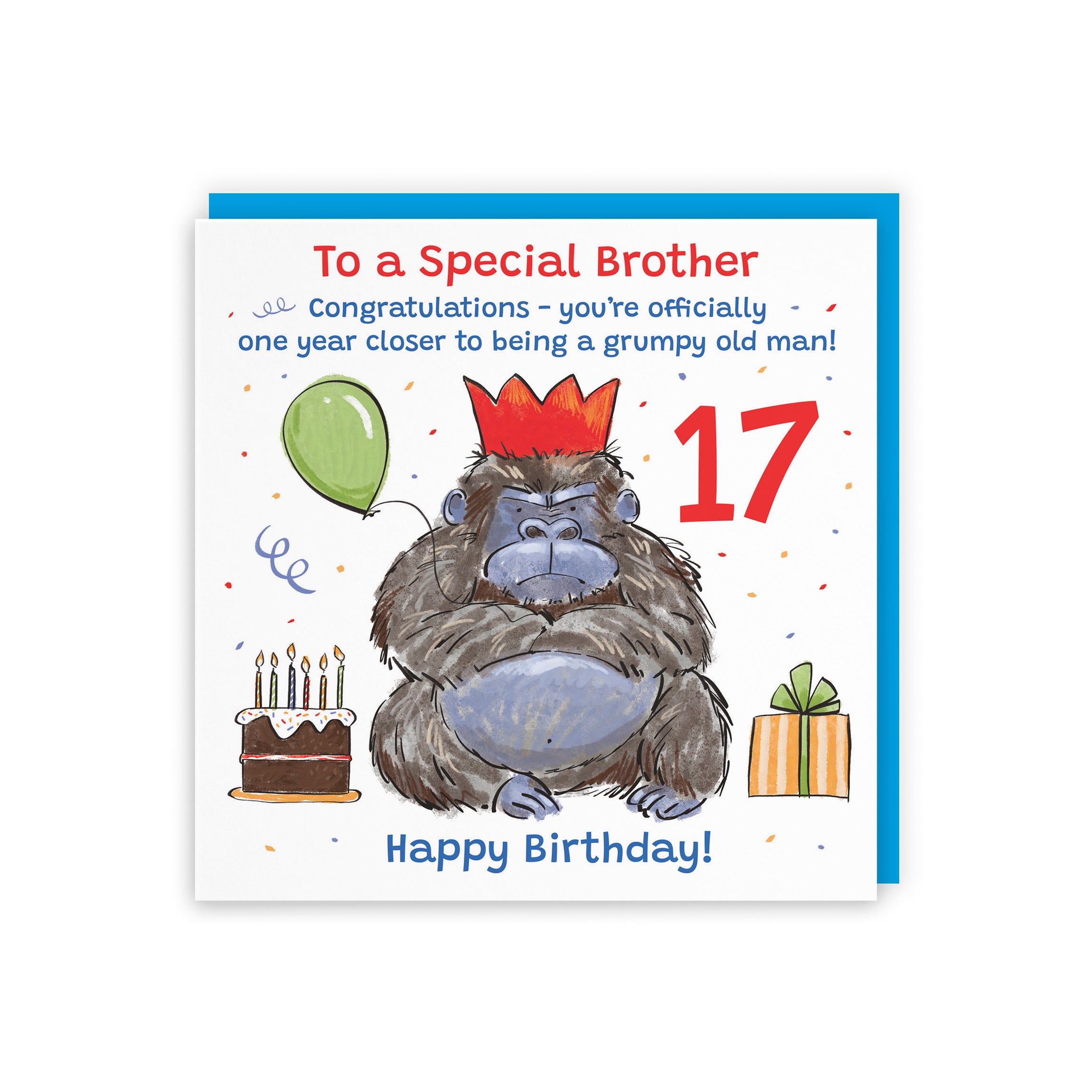 17th Brother Birthday Card Grumpy Gorilla Animal Party - Default Title (RM00511)