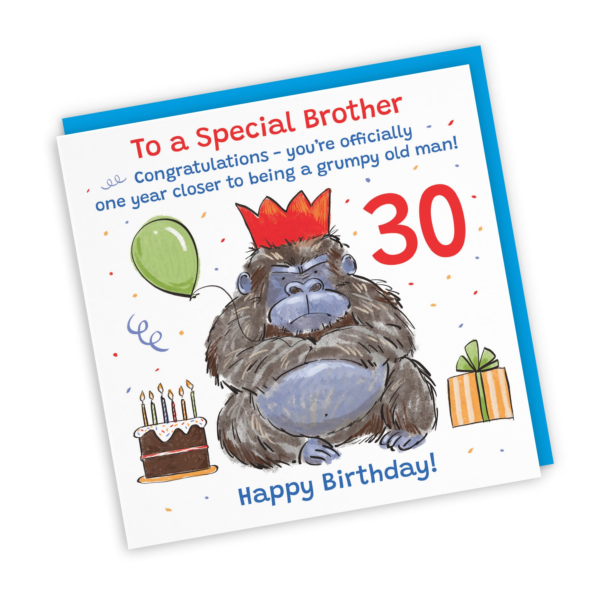 30th Brother Birthday Card Grumpy Gorilla Animal Party - Default Title (RM00516)