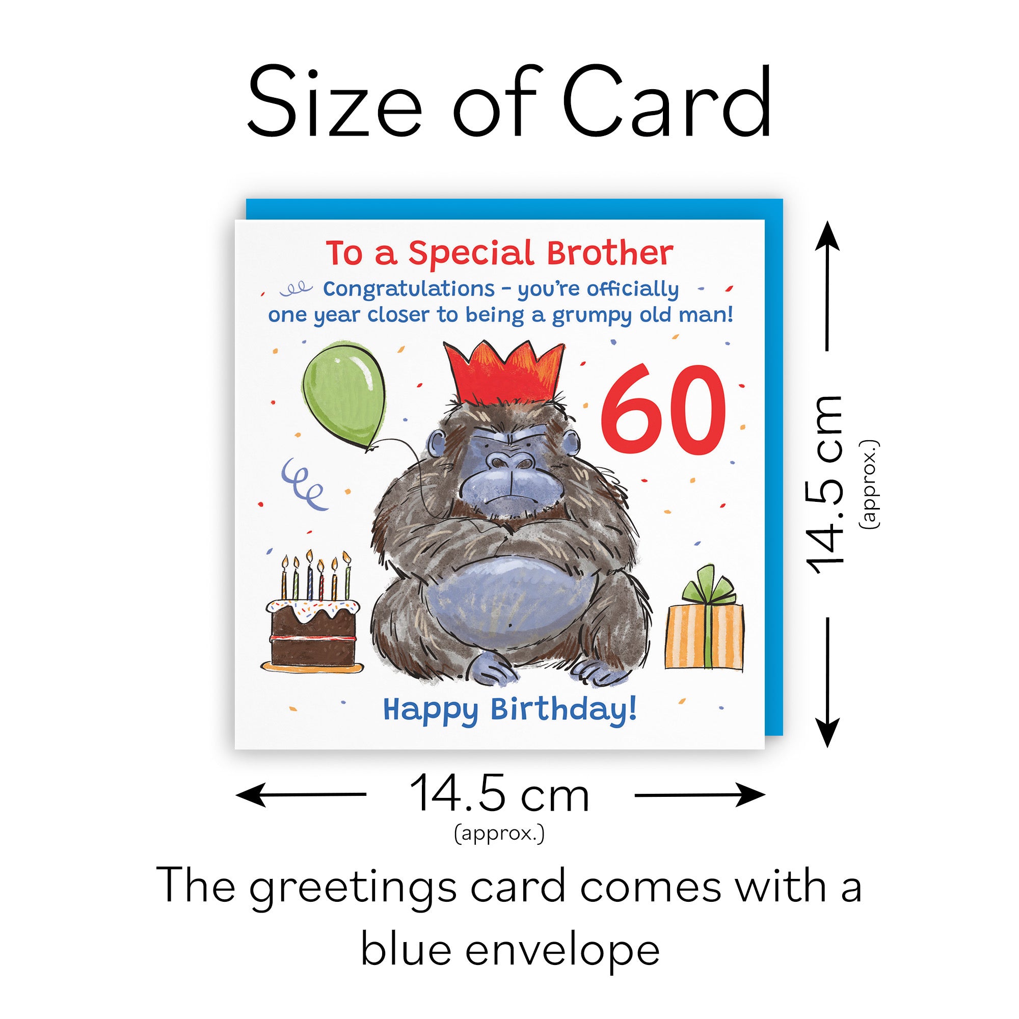 60th Brother Birthday Card Grumpy Gorilla Animal Party - Default Title (RM00519)
