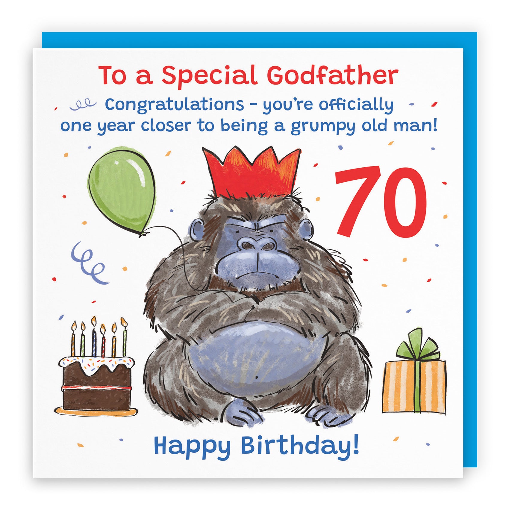 70th Godfather Birthday Card Grumpy Gorilla Animal Party - Default Title (RM00552)