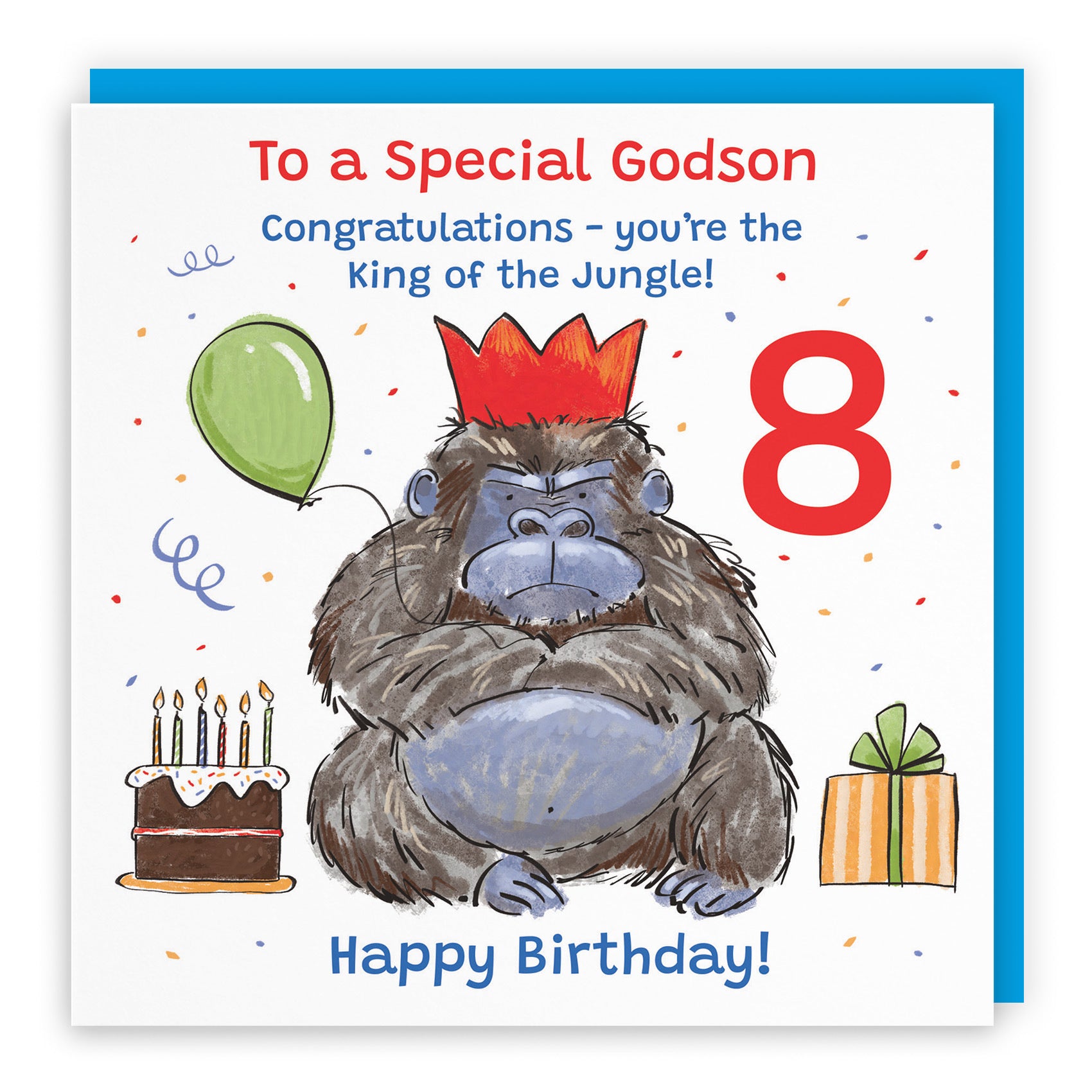 8th Godson Birthday Card Grumpy Gorilla Animal Party - Default Title (RM00557)