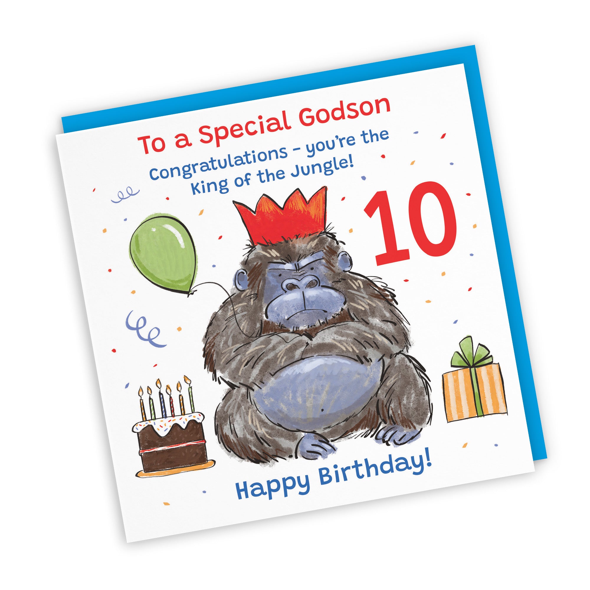 10th Godson Birthday Card Grumpy Gorilla Animal Party - Default Title (RM00559)