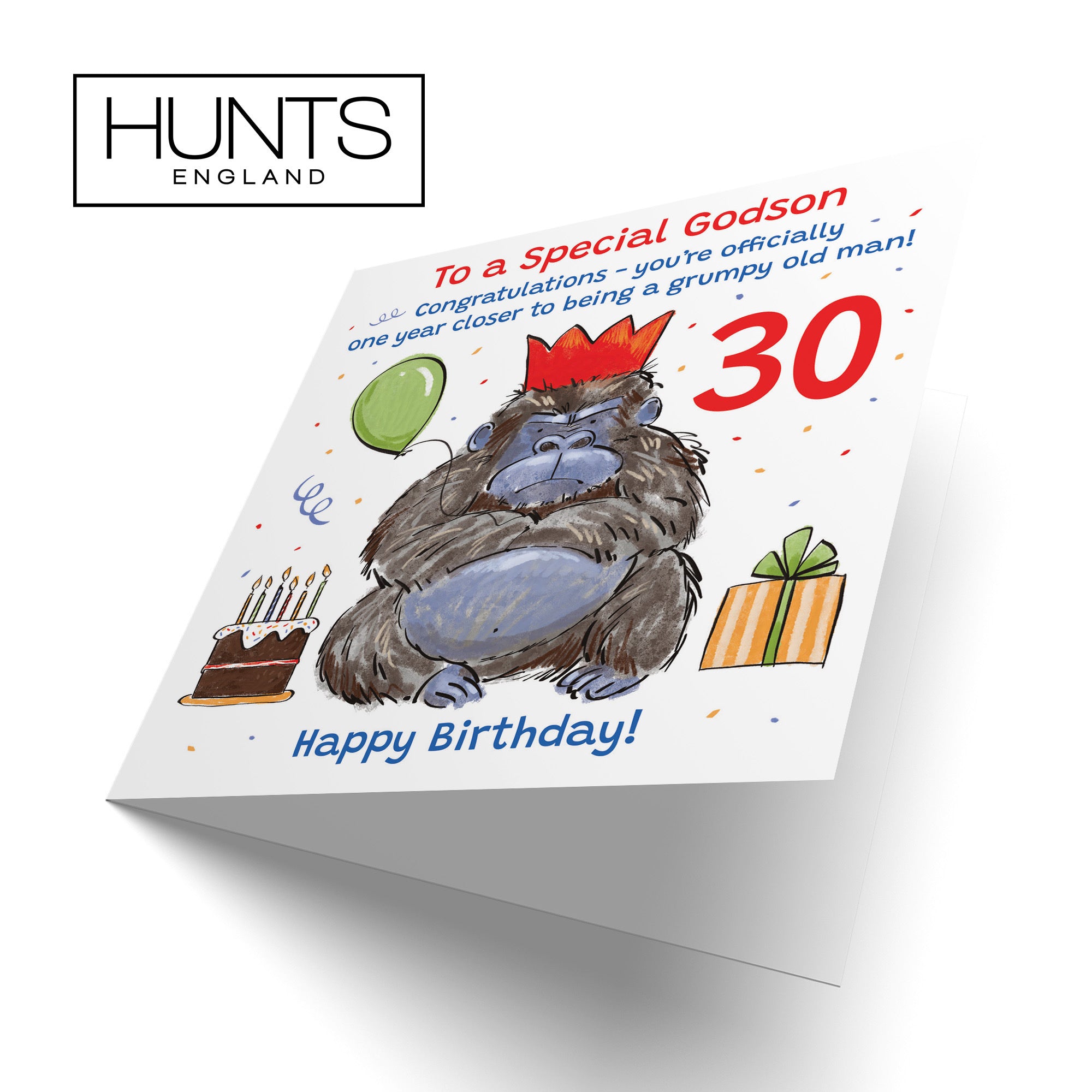 30th Godson Birthday Card Grumpy Gorilla Animal Party - Default Title (RM00565)