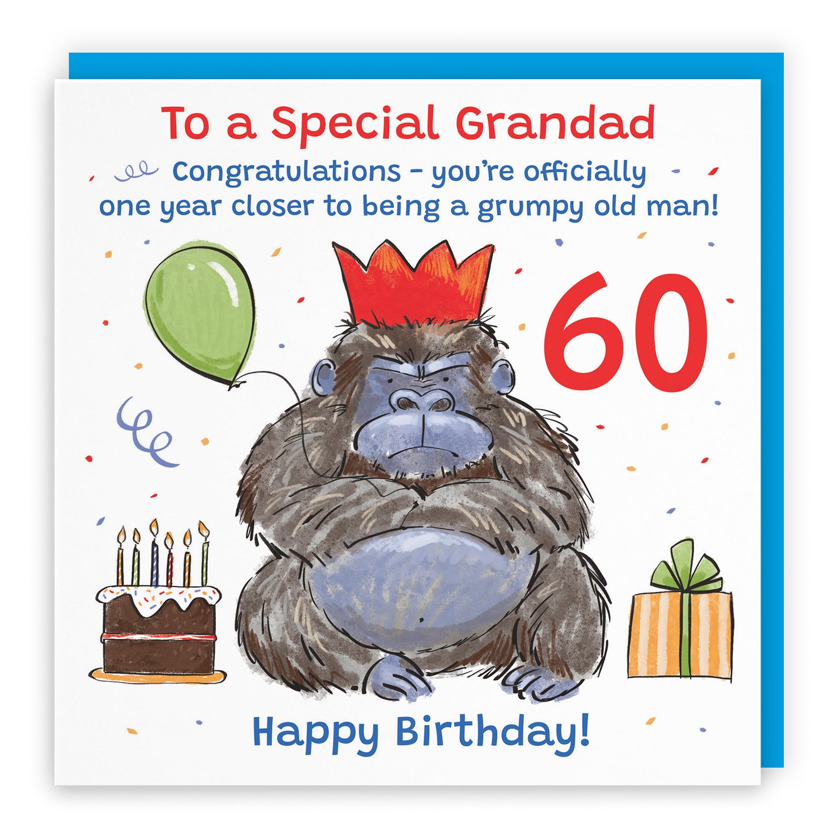 60th Grandad Birthday Card Grumpy Gorilla Animal Party - Default Title (RM00567)