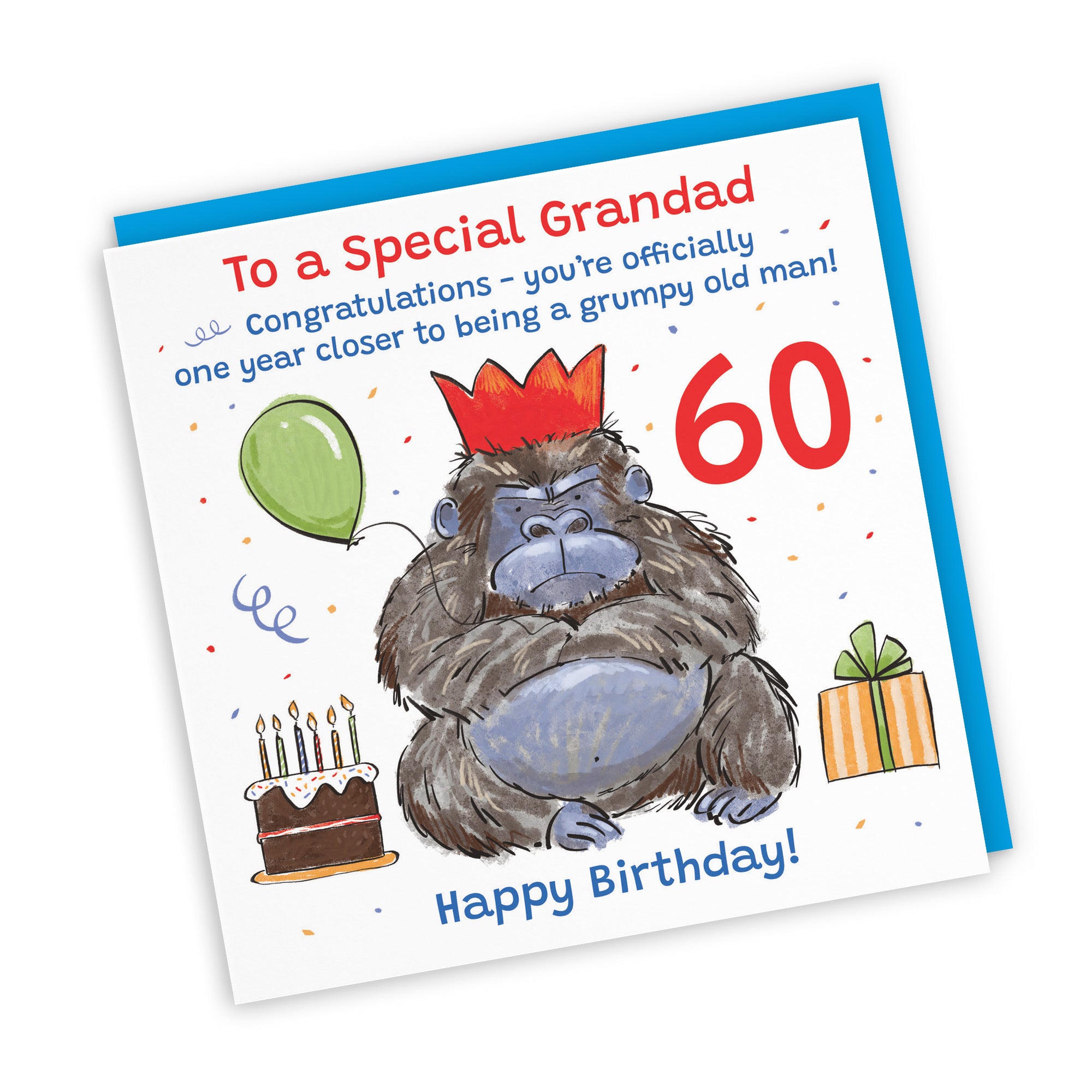 60th Grandad Birthday Card Grumpy Gorilla Animal Party - Default Title (RM00567)
