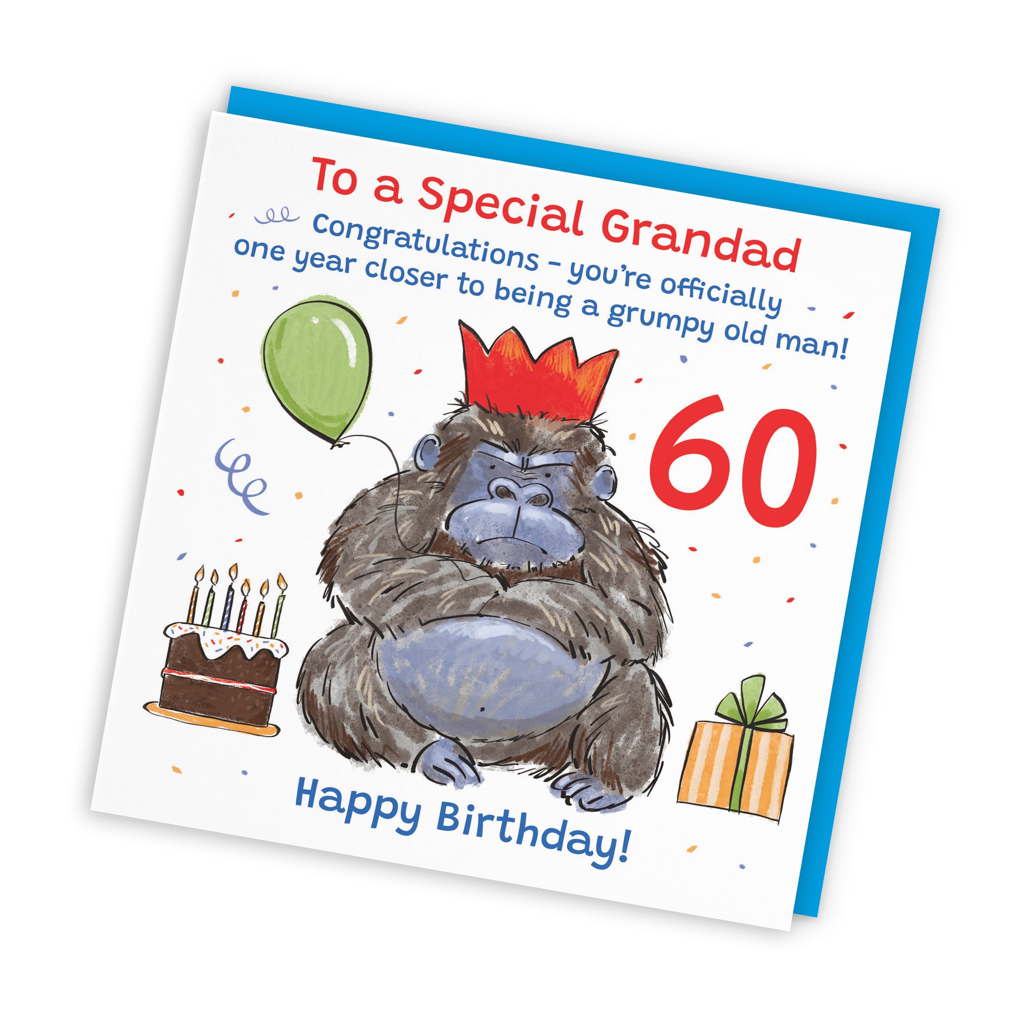 60th Grandad Birthday Card Grumpy Gorilla Animal Party - Default Title (RM00567)