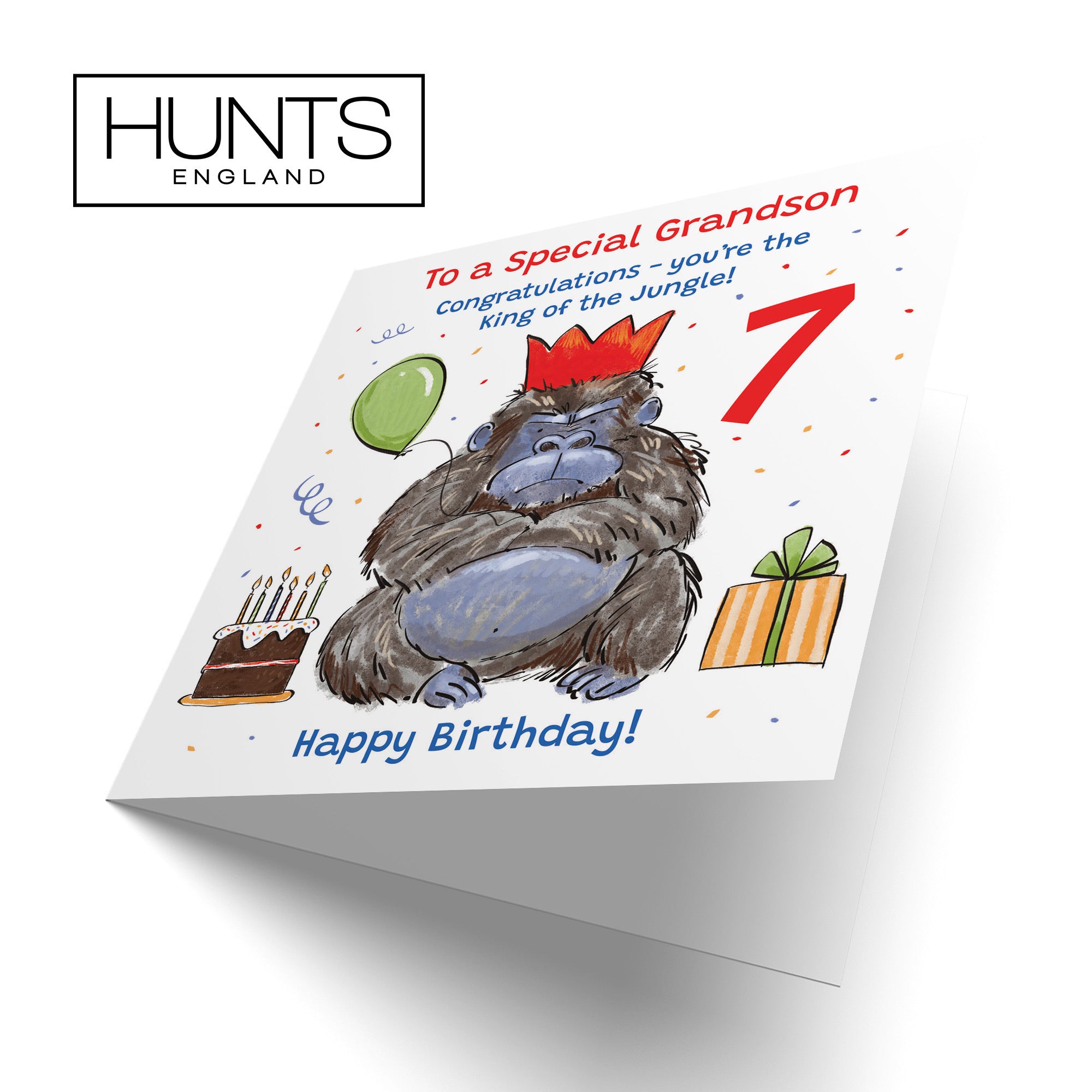 7th Grandson Birthday Card Grumpy Gorilla Animal Party - Default Title (RM00574)