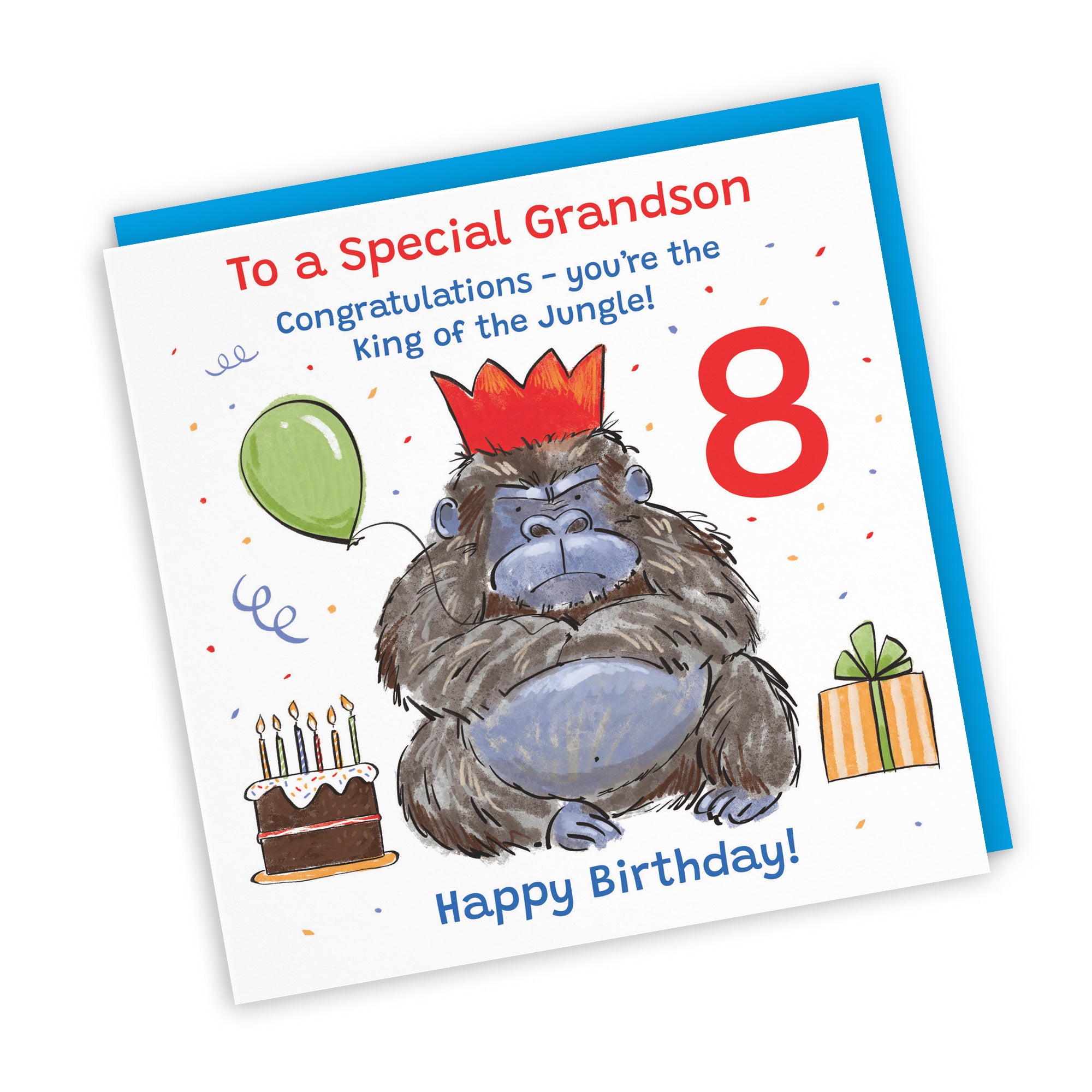 8th Grandson Birthday Card Grumpy Gorilla Animal Party - Default Title (RM00575)