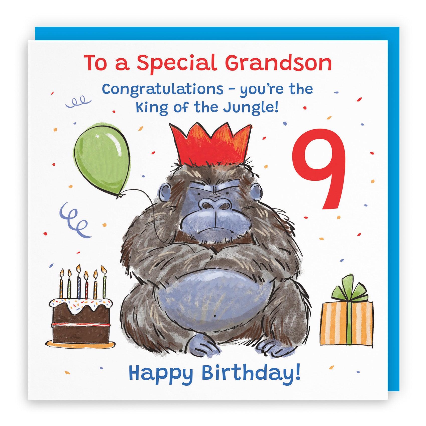 9th Grandson Birthday Card Grumpy Gorilla Animal Party - Default Title (RM00576)