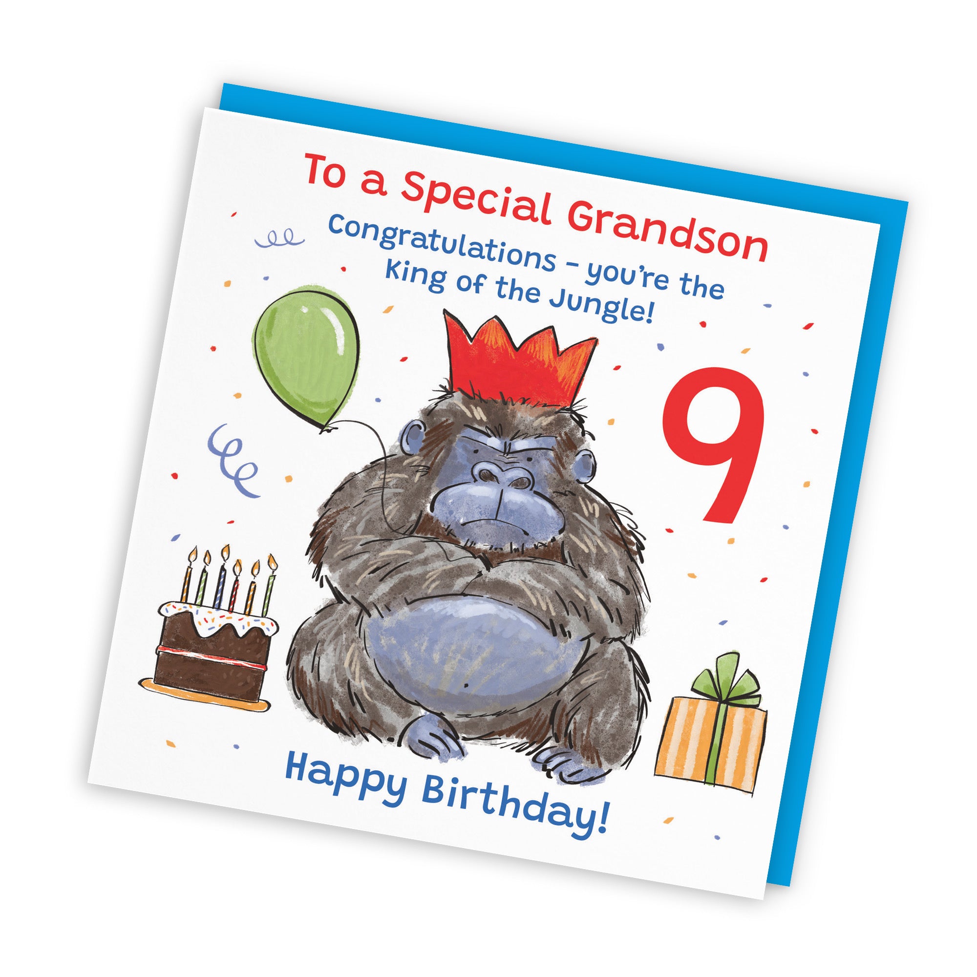 9th Grandson Birthday Card Grumpy Gorilla Animal Party - Default Title (RM00576)