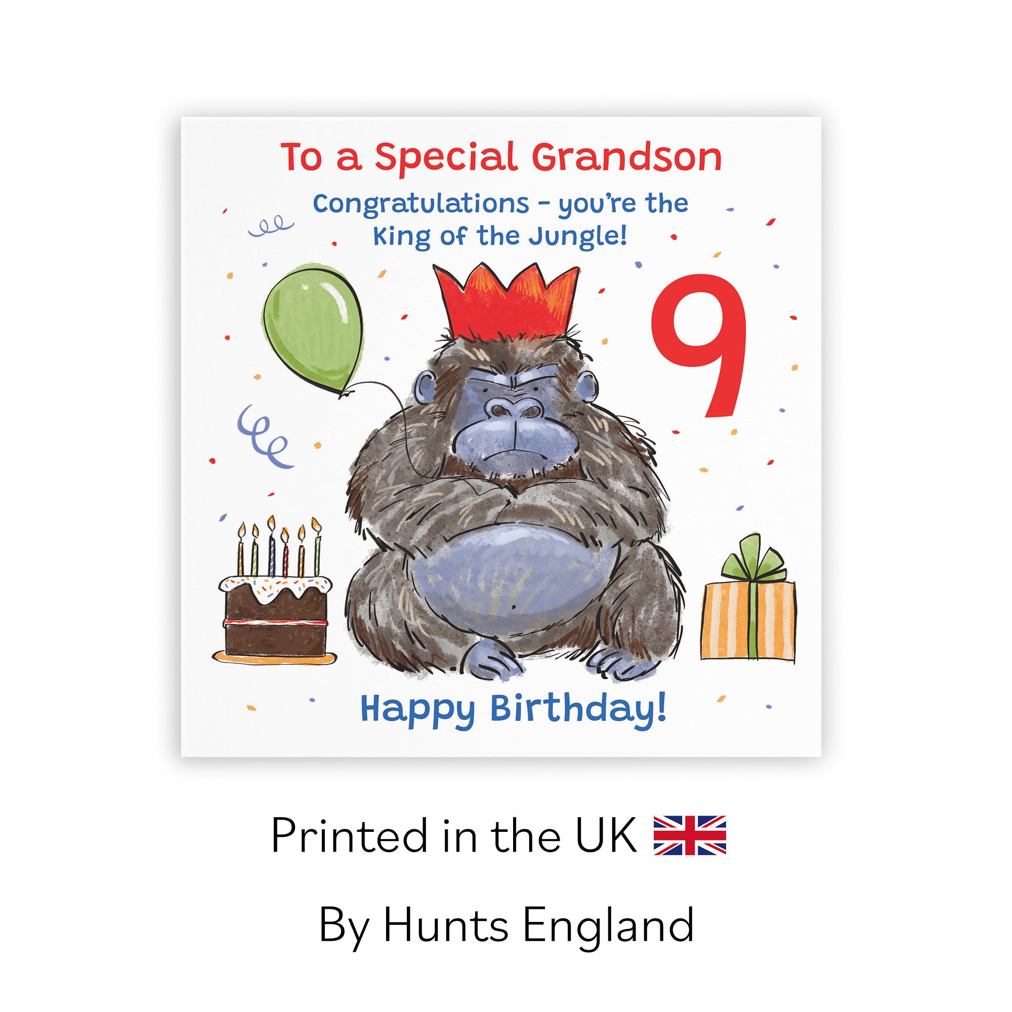 9th Grandson Birthday Card Grumpy Gorilla Animal Party - Default Title (RM00576)