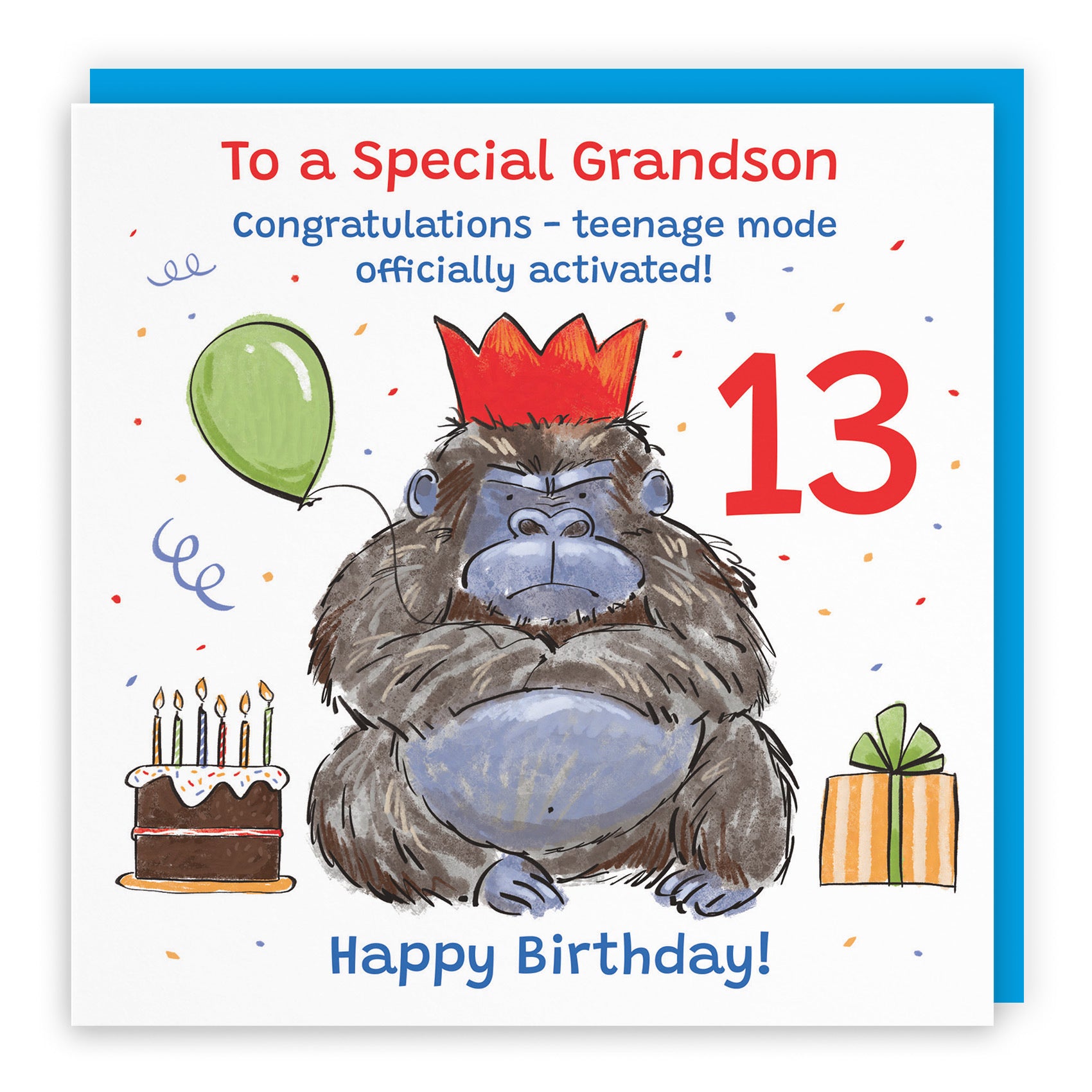 13th Grandson Birthday Card Grumpy Gorilla Animal Party - Default Title (RM00578)