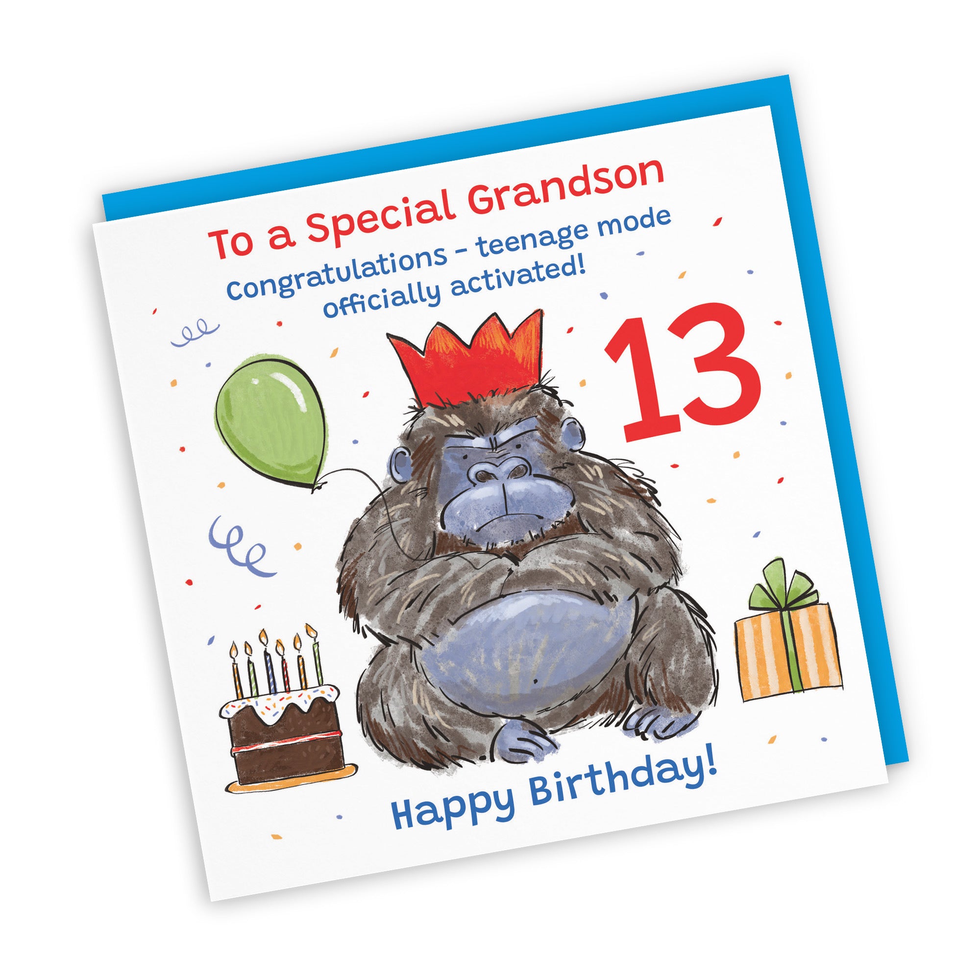 13th Grandson Birthday Card Grumpy Gorilla Animal Party - Default Title (RM00578)