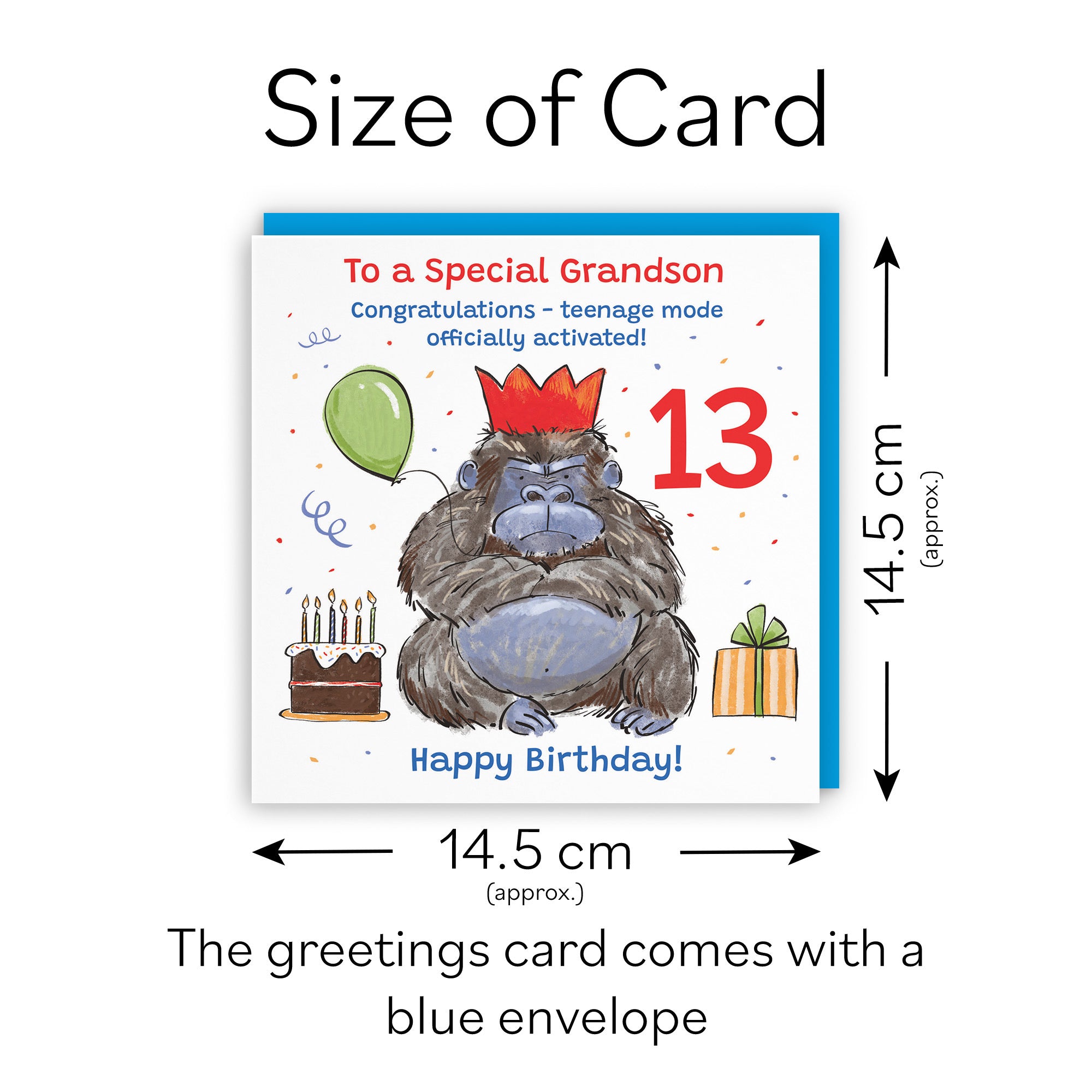 13th Grandson Birthday Card Grumpy Gorilla Animal Party - Default Title (RM00578)