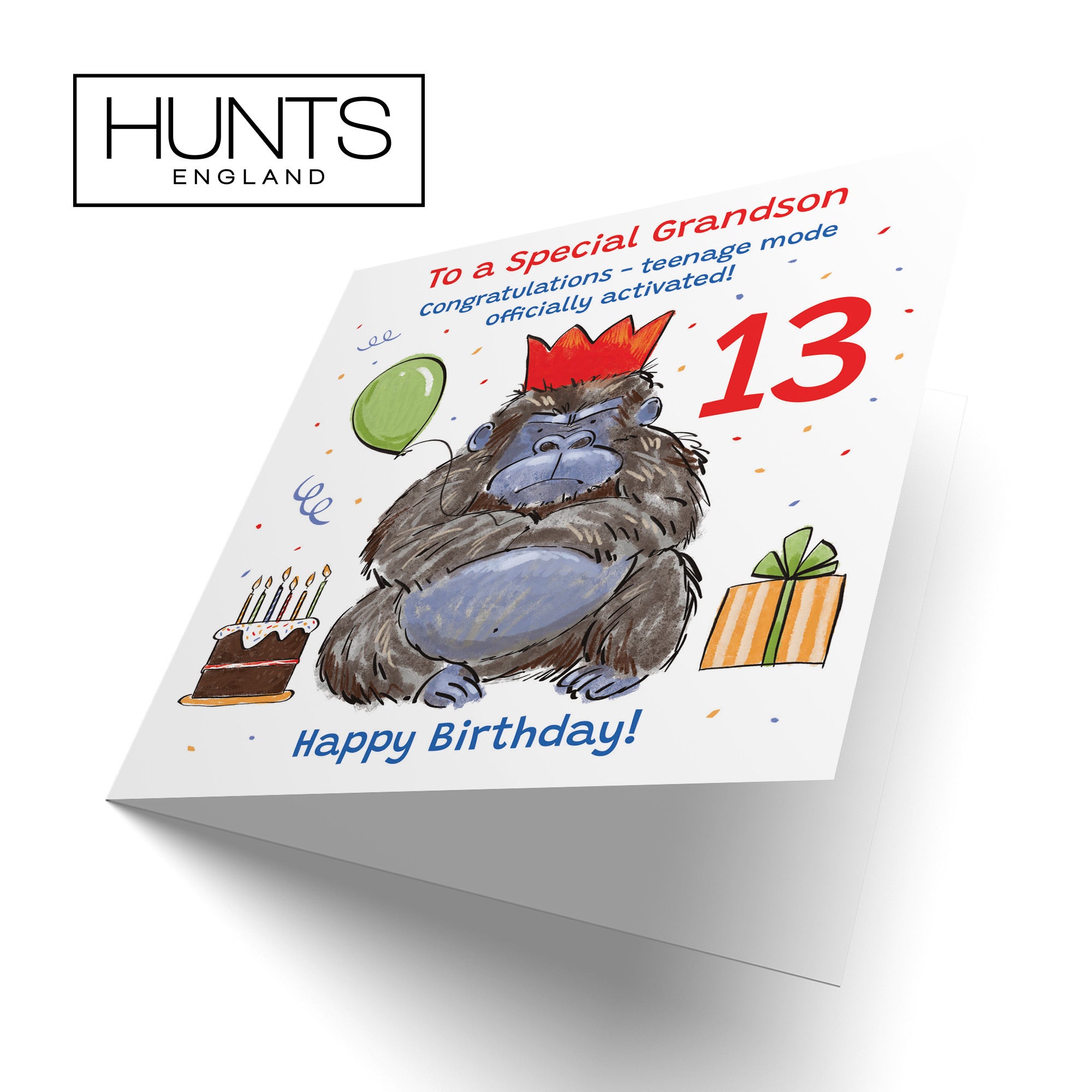 13th Grandson Birthday Card Grumpy Gorilla Animal Party - Default Title (RM00578)