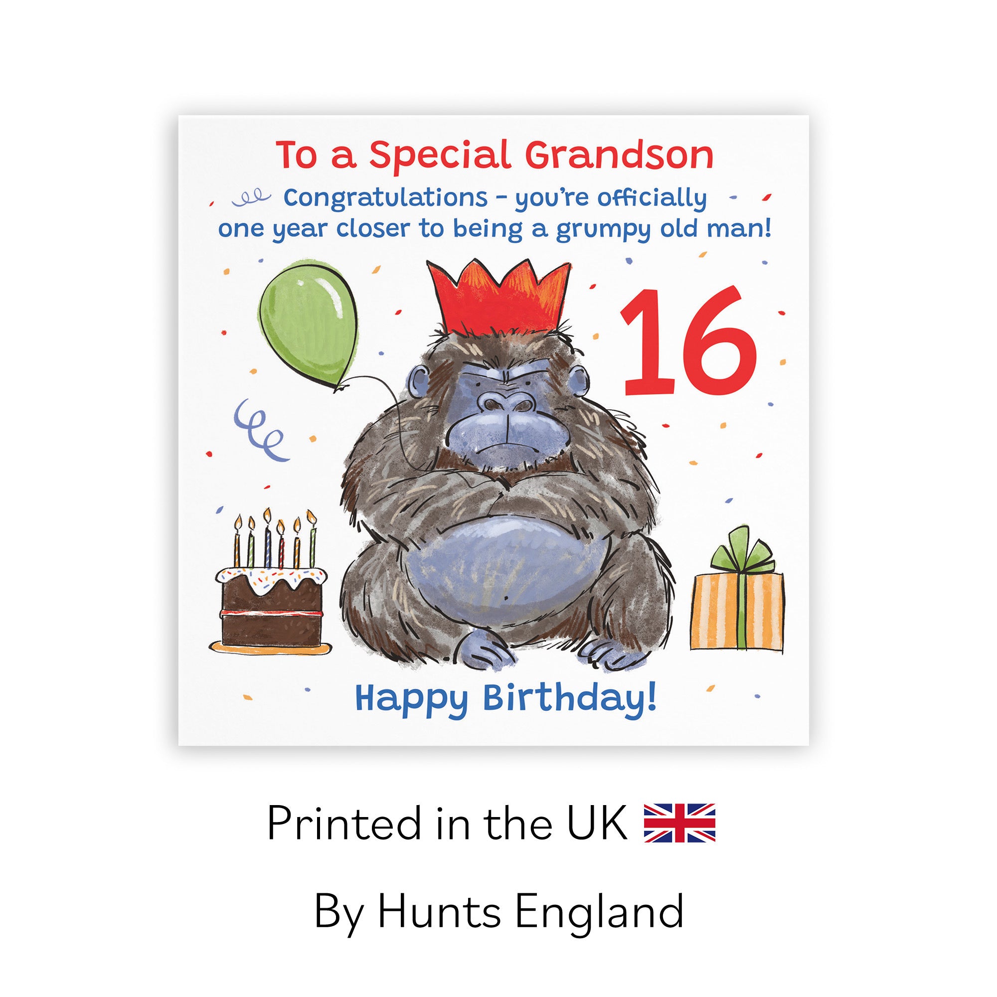 16th Grandson Birthday Card Grumpy Gorilla Animal Party - Default Title (RM00579)