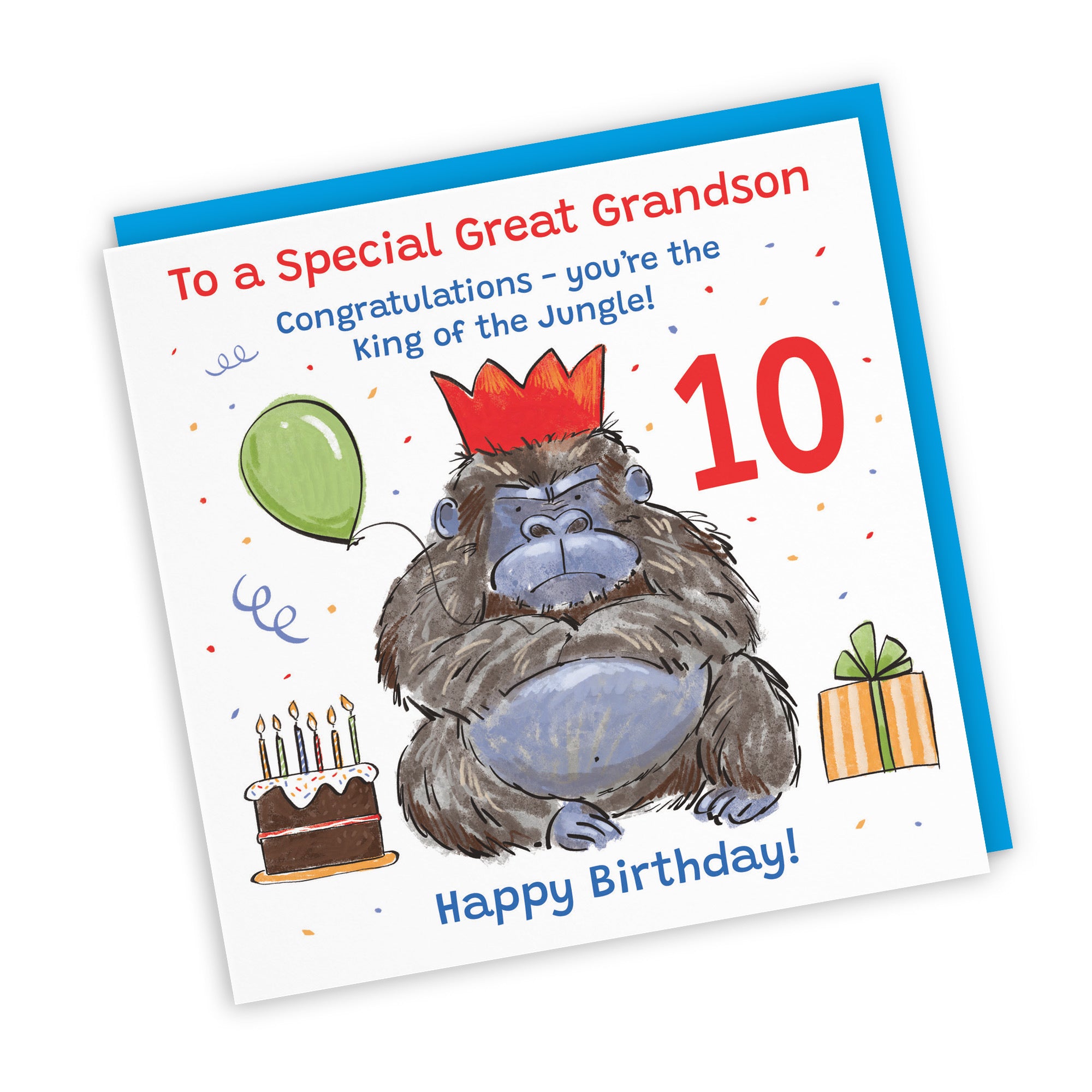10th Great Grandson Birthday Card Grumpy Gorilla Animal Party - Default Title (RM00592)