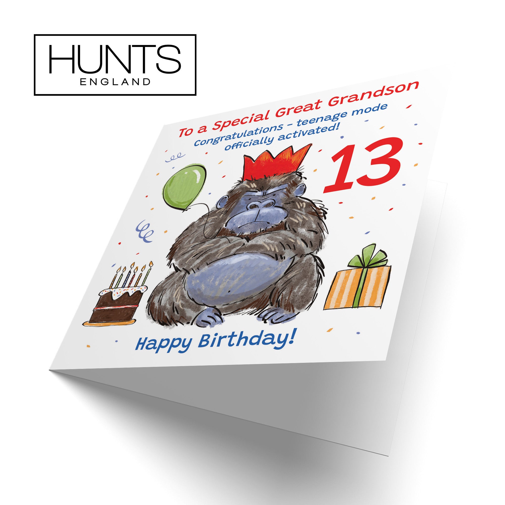 13th Great Grandson Birthday Card Grumpy Gorilla Animal Party - Default Title (RM00593)
