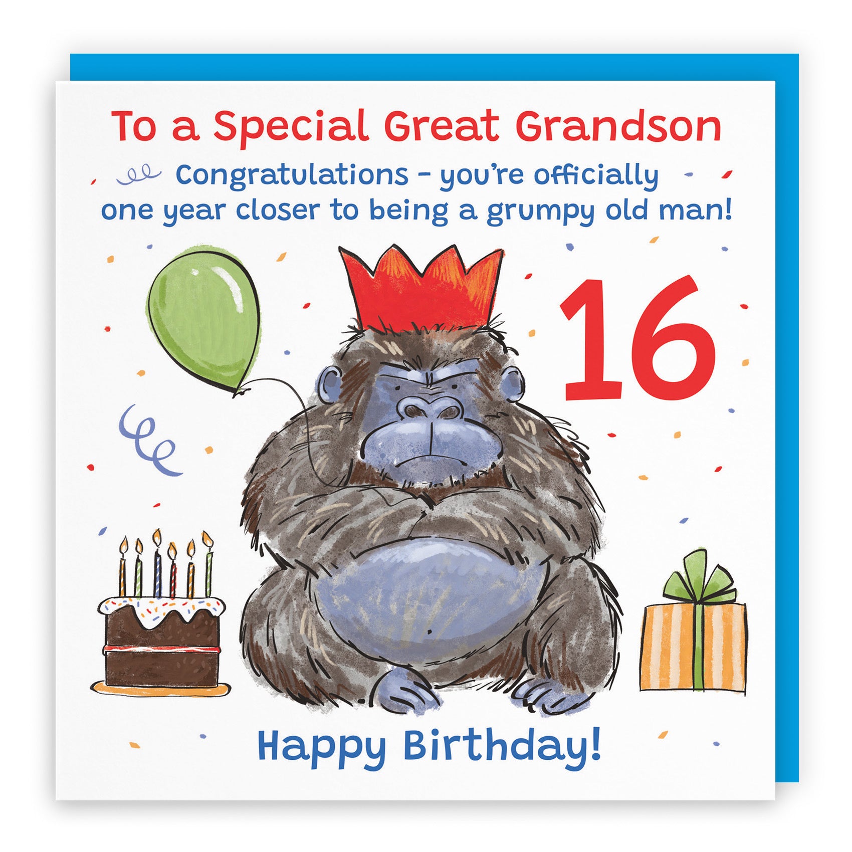 16th Great Grandson Birthday Card Grumpy Gorilla Animal Party - Default Title (RM00594)