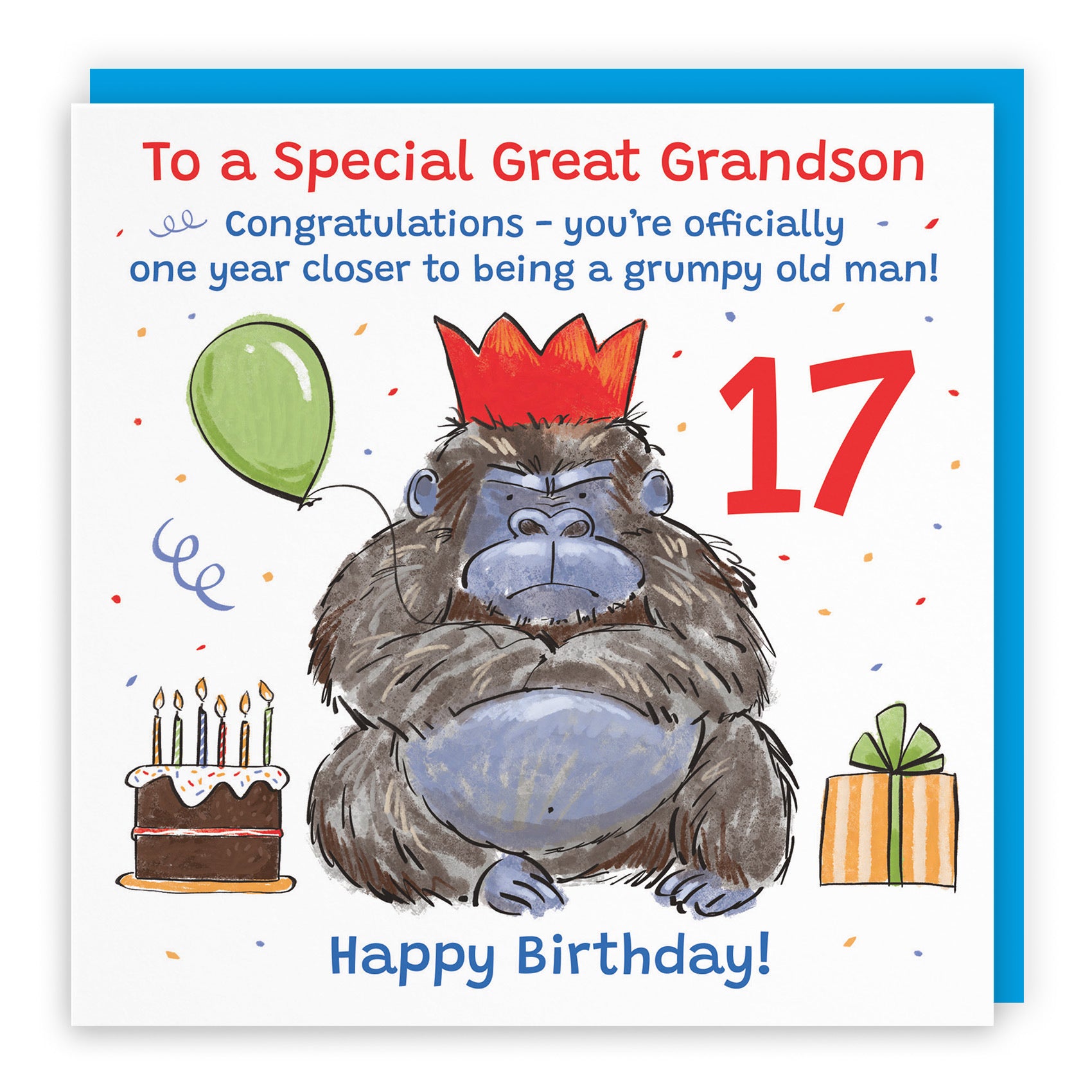 17th Great Grandson Birthday Card Grumpy Gorilla Animal Party - Default Title (RM00595)