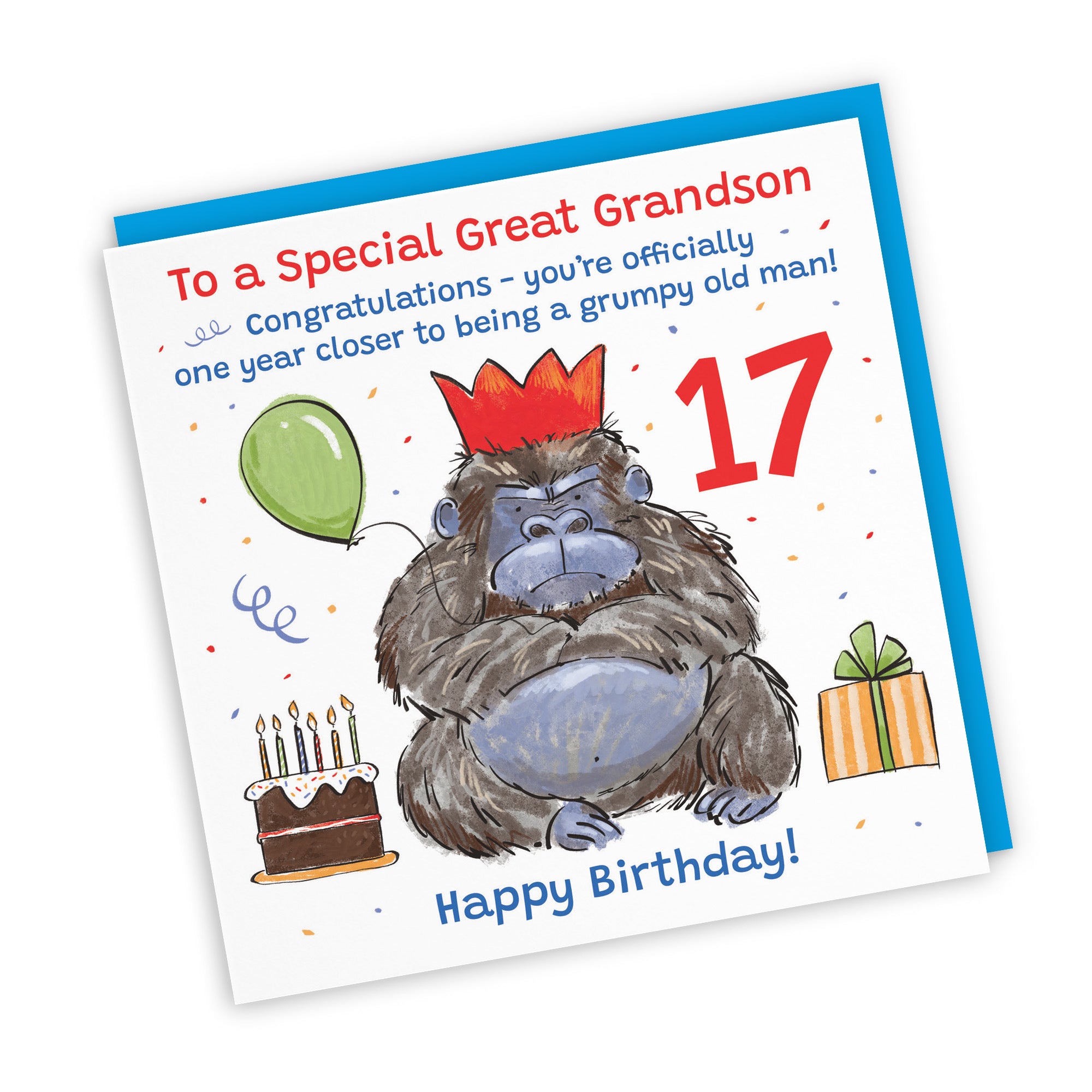 17th Great Grandson Birthday Card Grumpy Gorilla Animal Party - Default Title (RM00595)