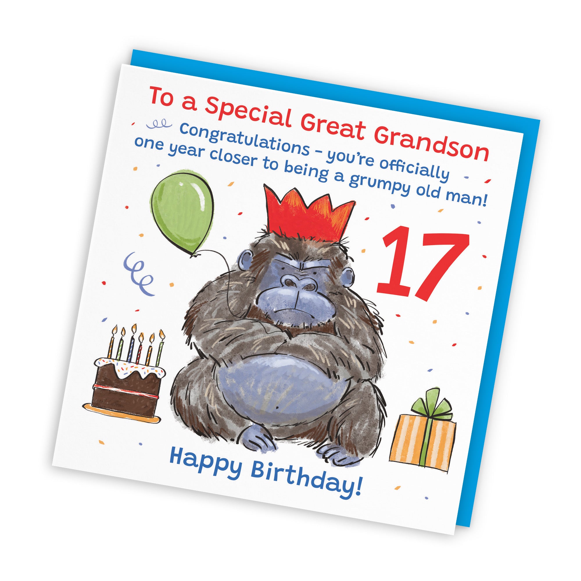 17th Great Grandson Birthday Card Grumpy Gorilla Animal Party - Default Title (RM00595)