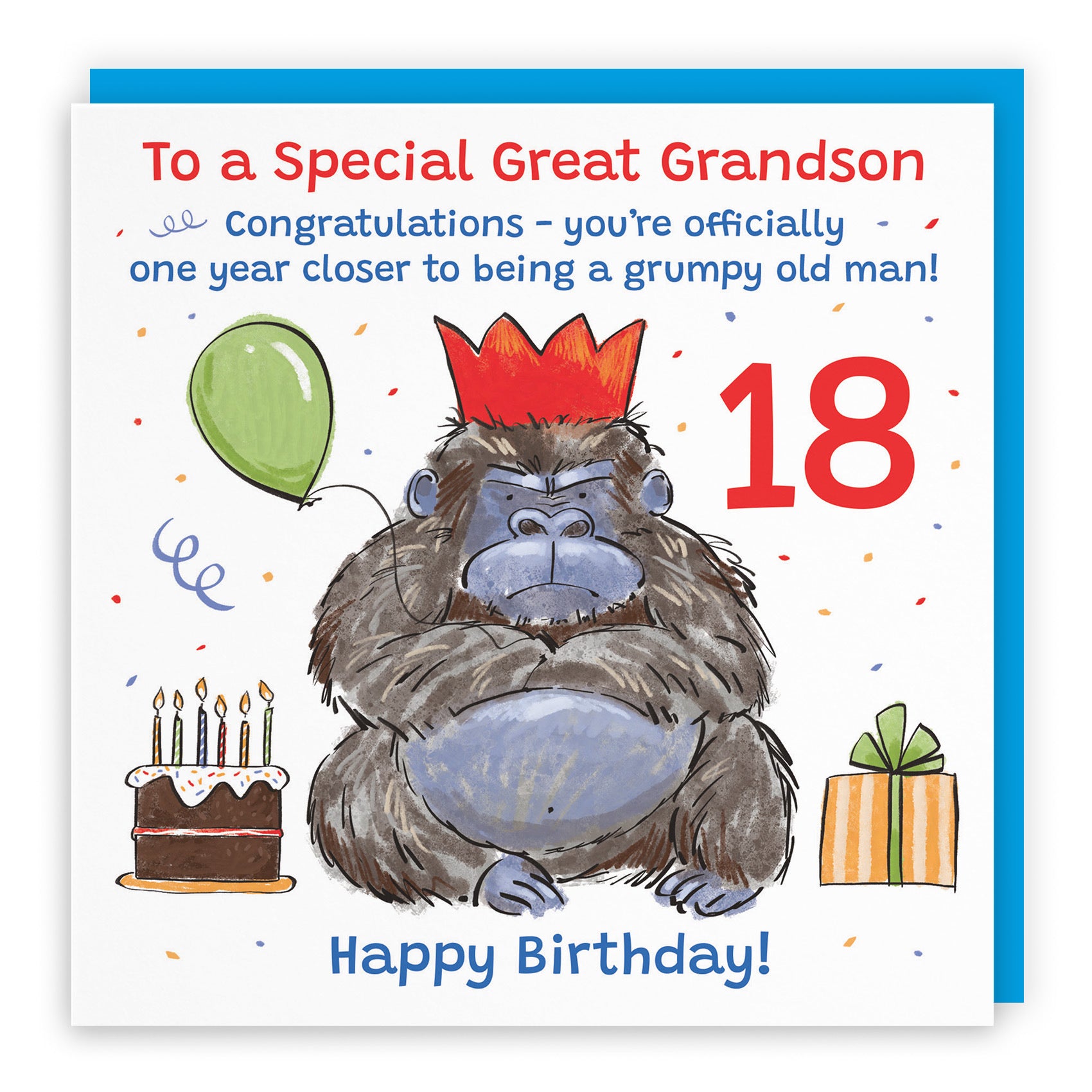18th Great Grandson Birthday Card Grumpy Gorilla Animal Party - Default Title (RM00596)