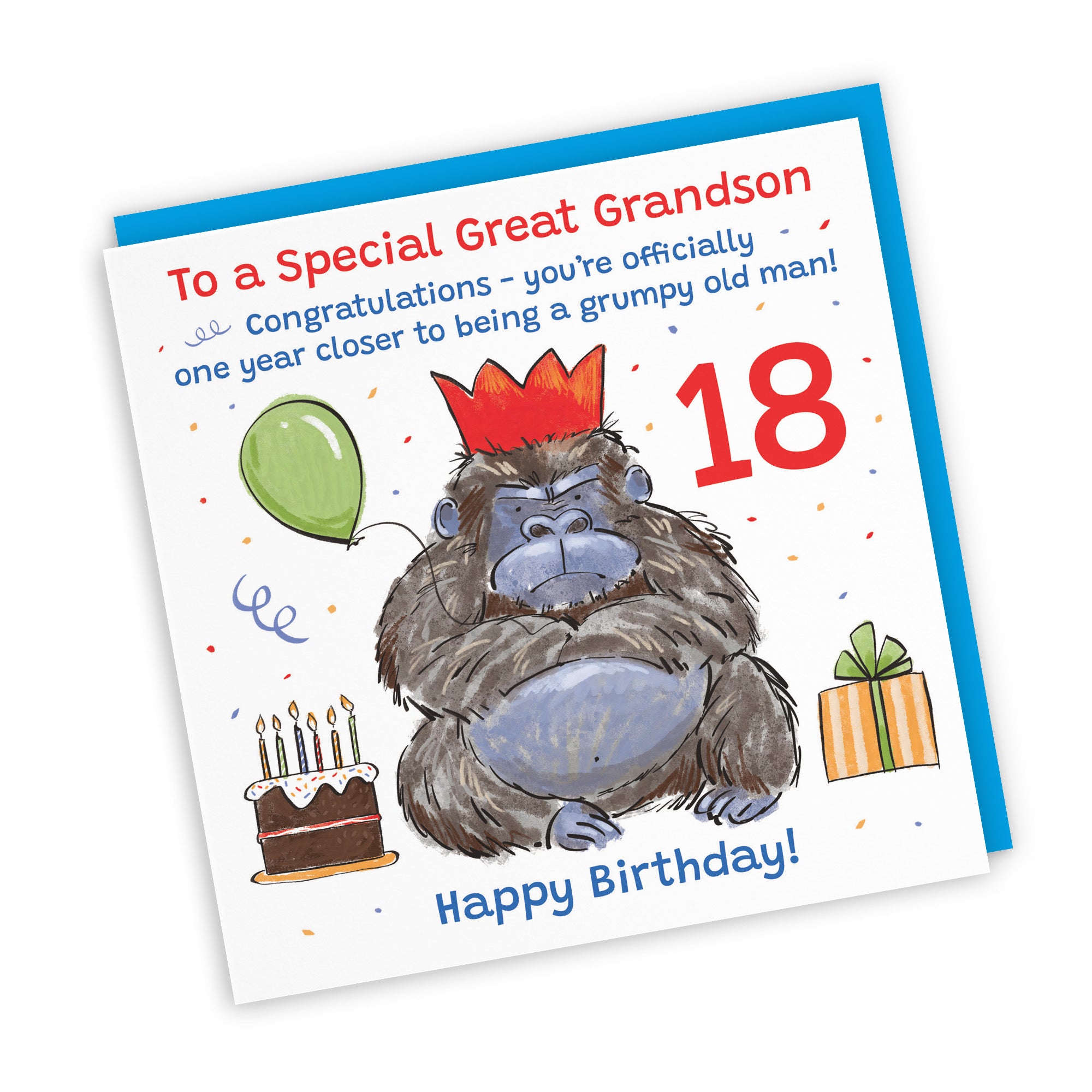 18th Great Grandson Birthday Card Grumpy Gorilla Animal Party - Default Title (RM00596)