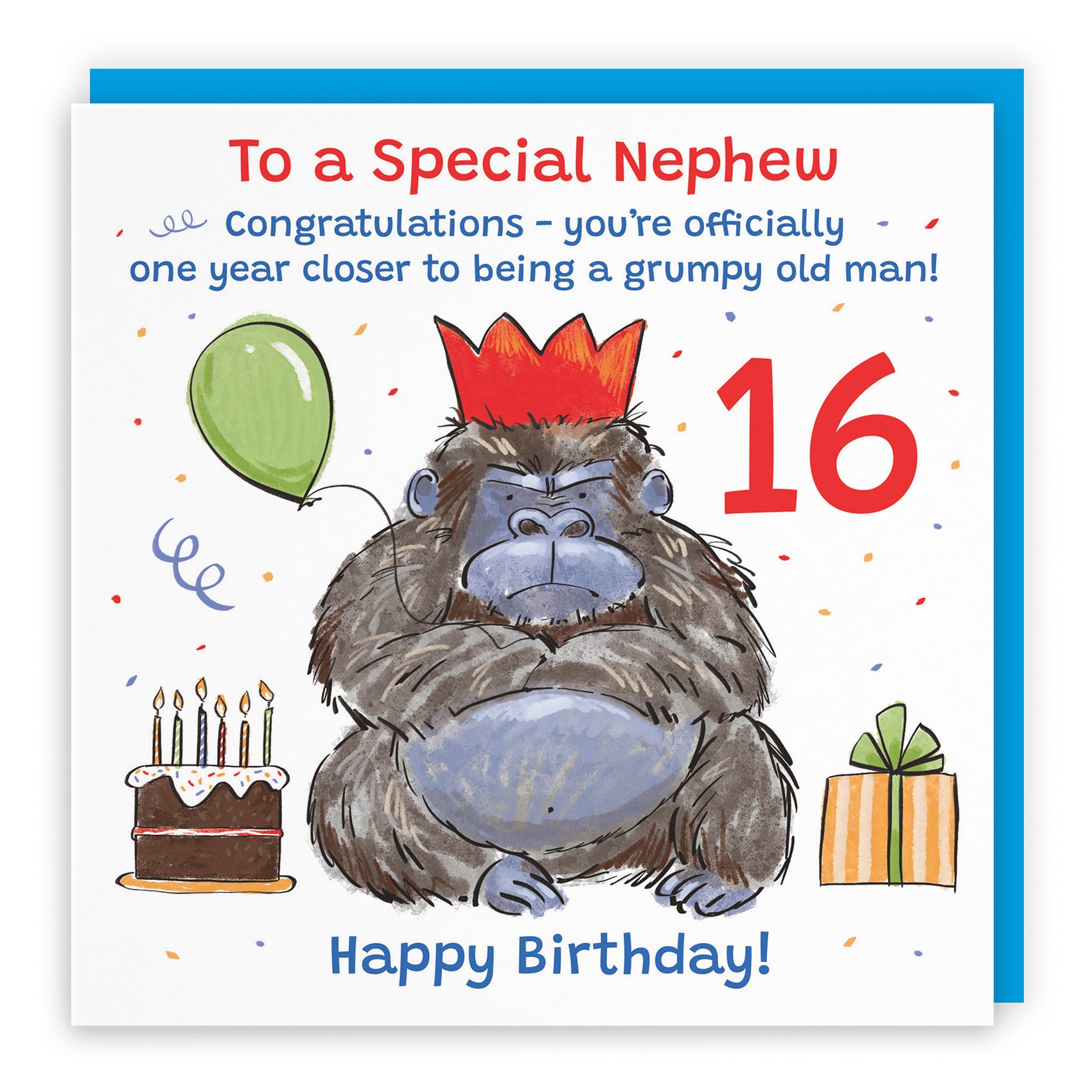 16th Nephew Birthday Card Grumpy Gorilla Animal Party - Default Title (RM00618)