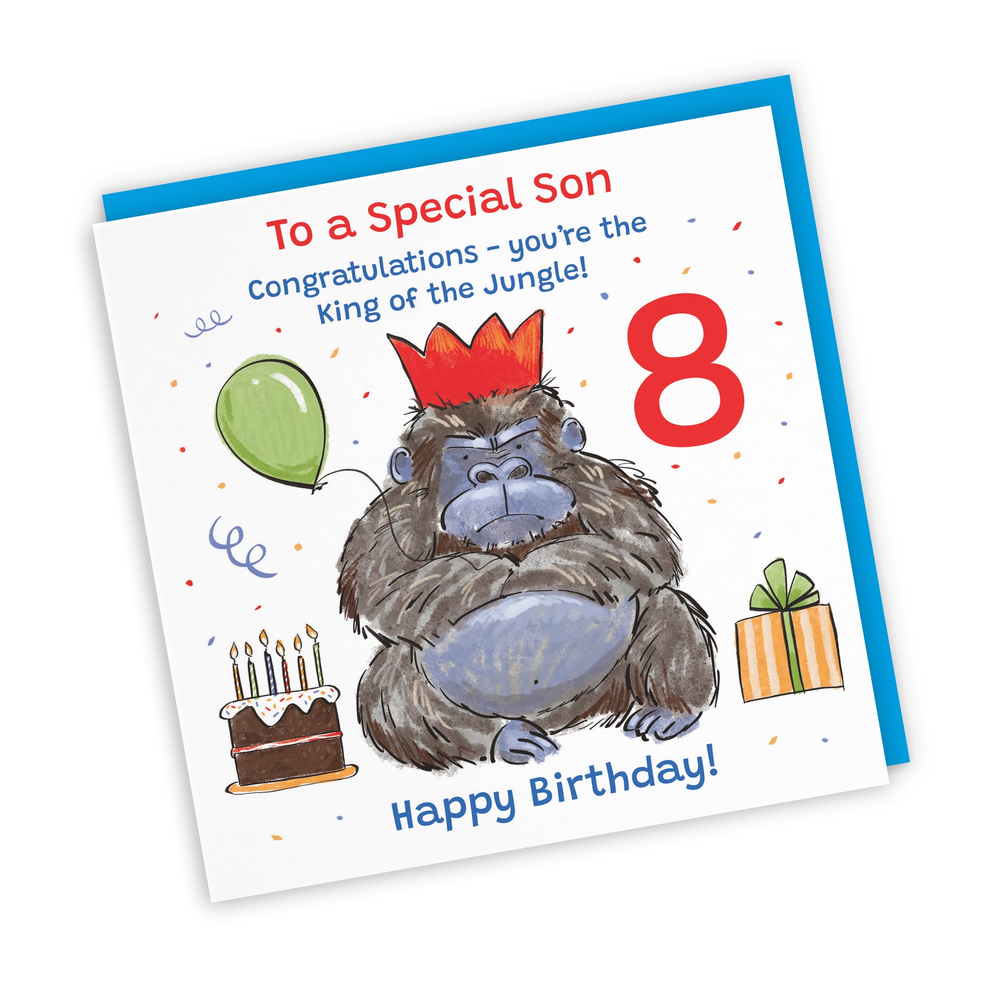8th Son Birthday Card Grumpy Gorilla Animal Party - Default Title (RM00632)