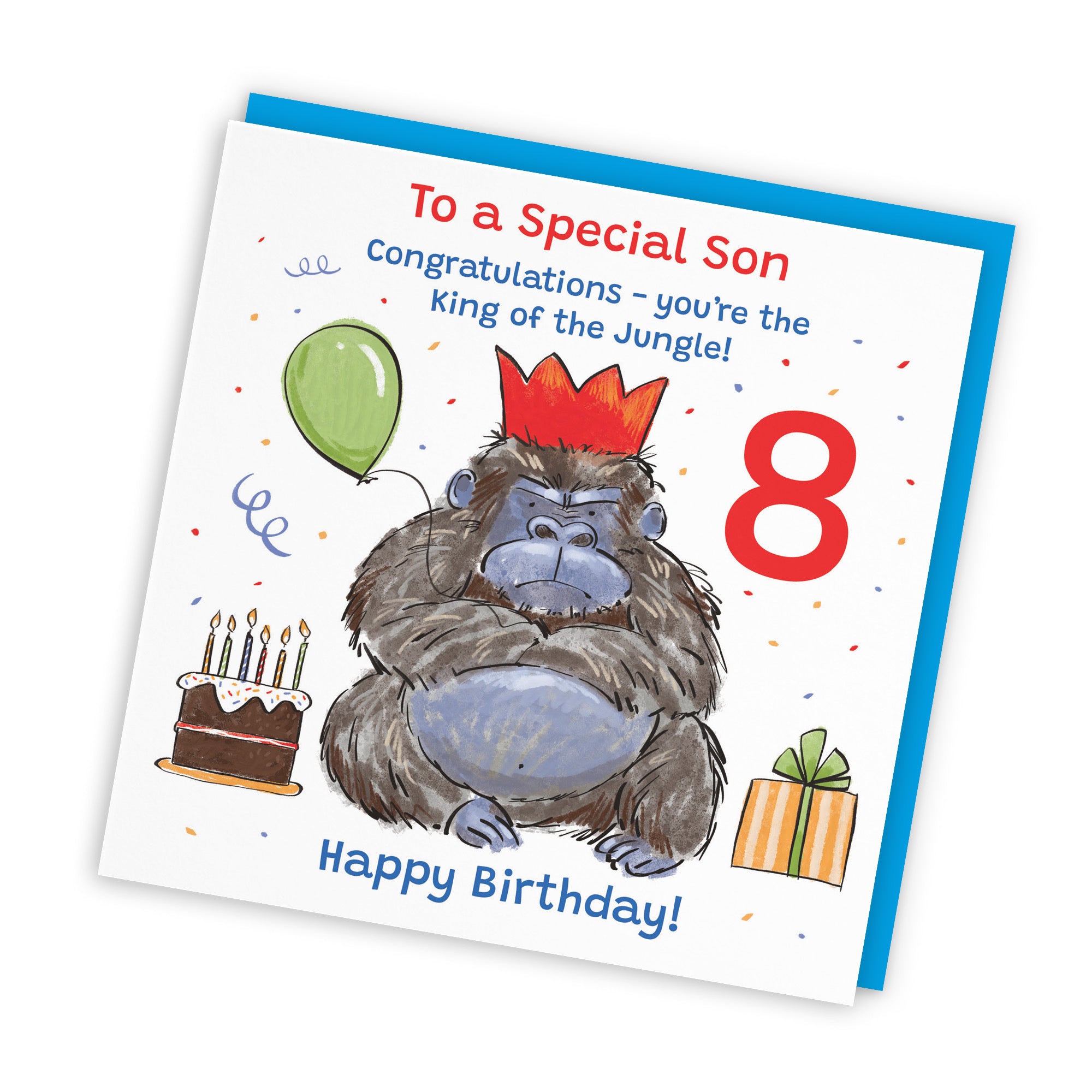 8th Son Birthday Card Grumpy Gorilla Animal Party - Default Title (RM00632)