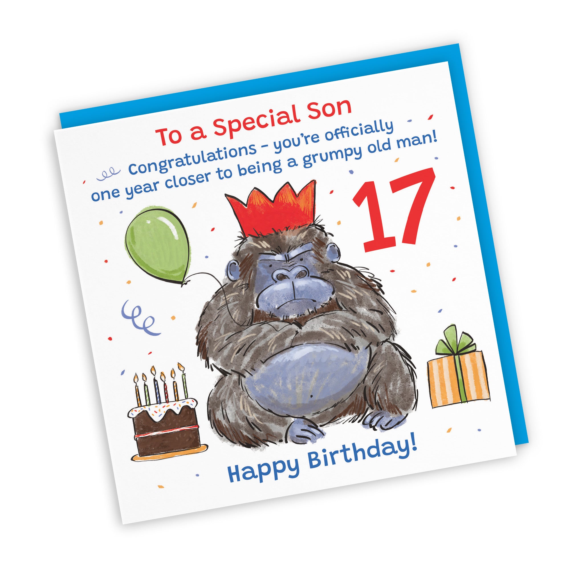 17th Son Birthday Card Grumpy Gorilla Animal Party - Default Title (RM00637)