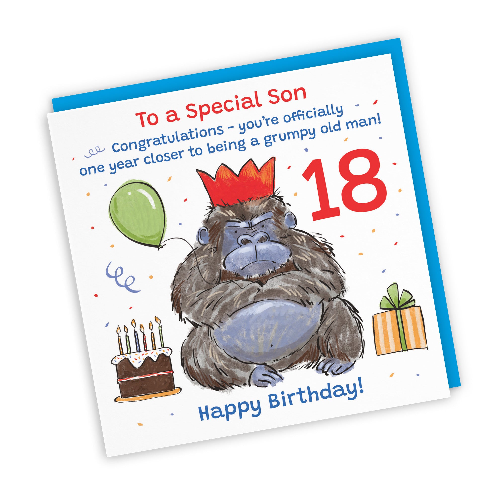 18th Son Birthday Card Grumpy Gorilla Animal Party - Default Title (RM00638)