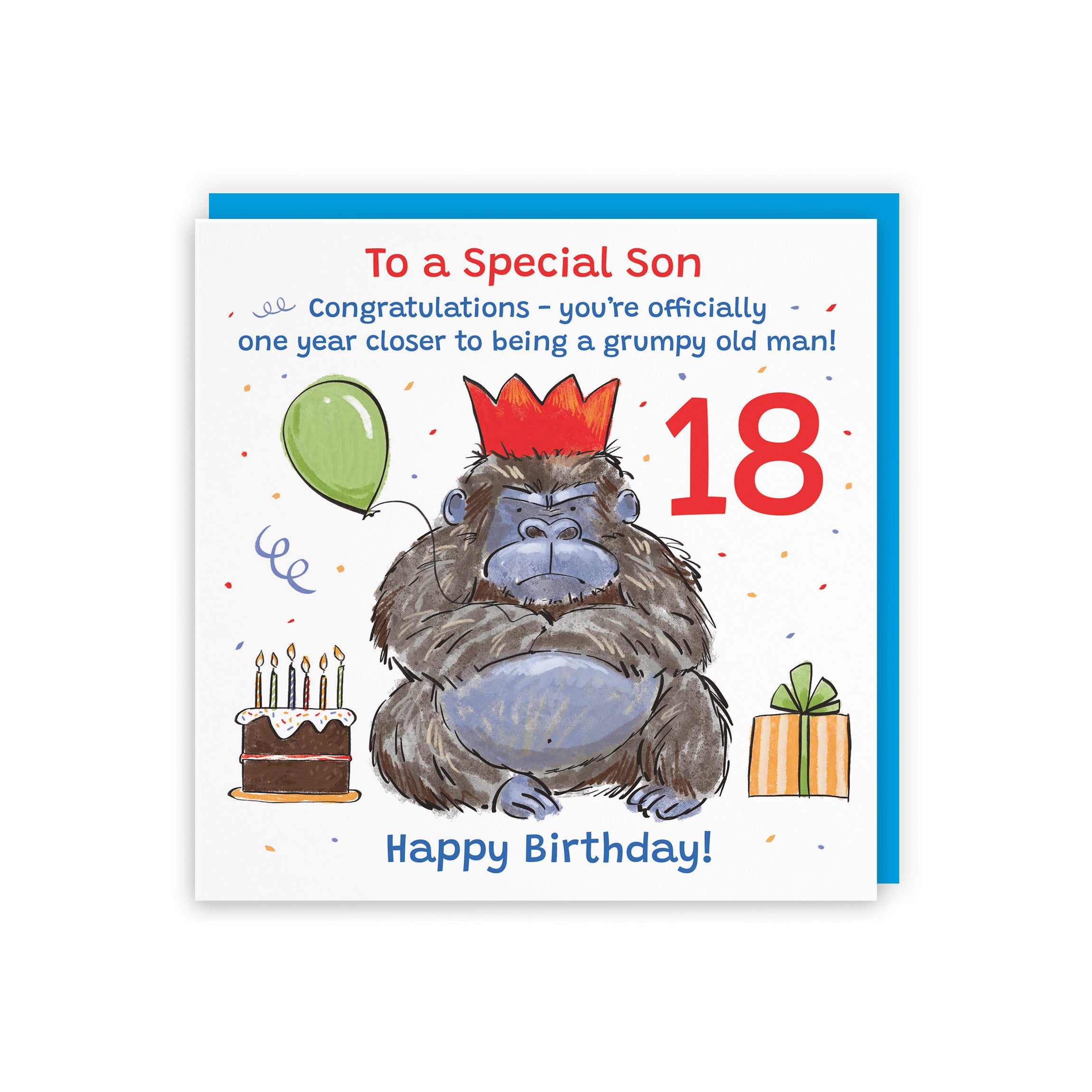 18th Son Birthday Card Grumpy Gorilla Animal Party - Default Title (RM00638)