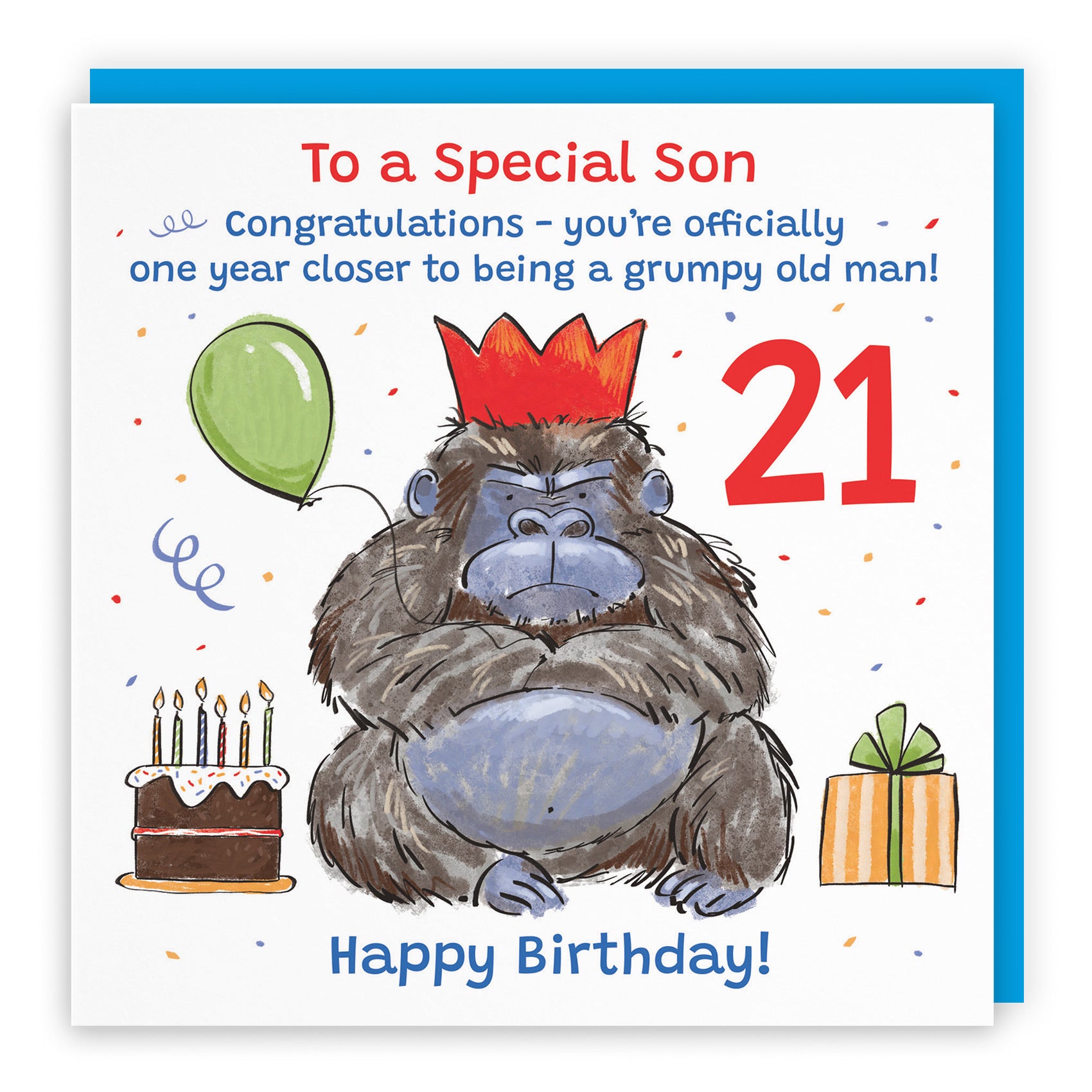 21st Son Birthday Card Grumpy Gorilla Animal Party - Default Title (RM00641)