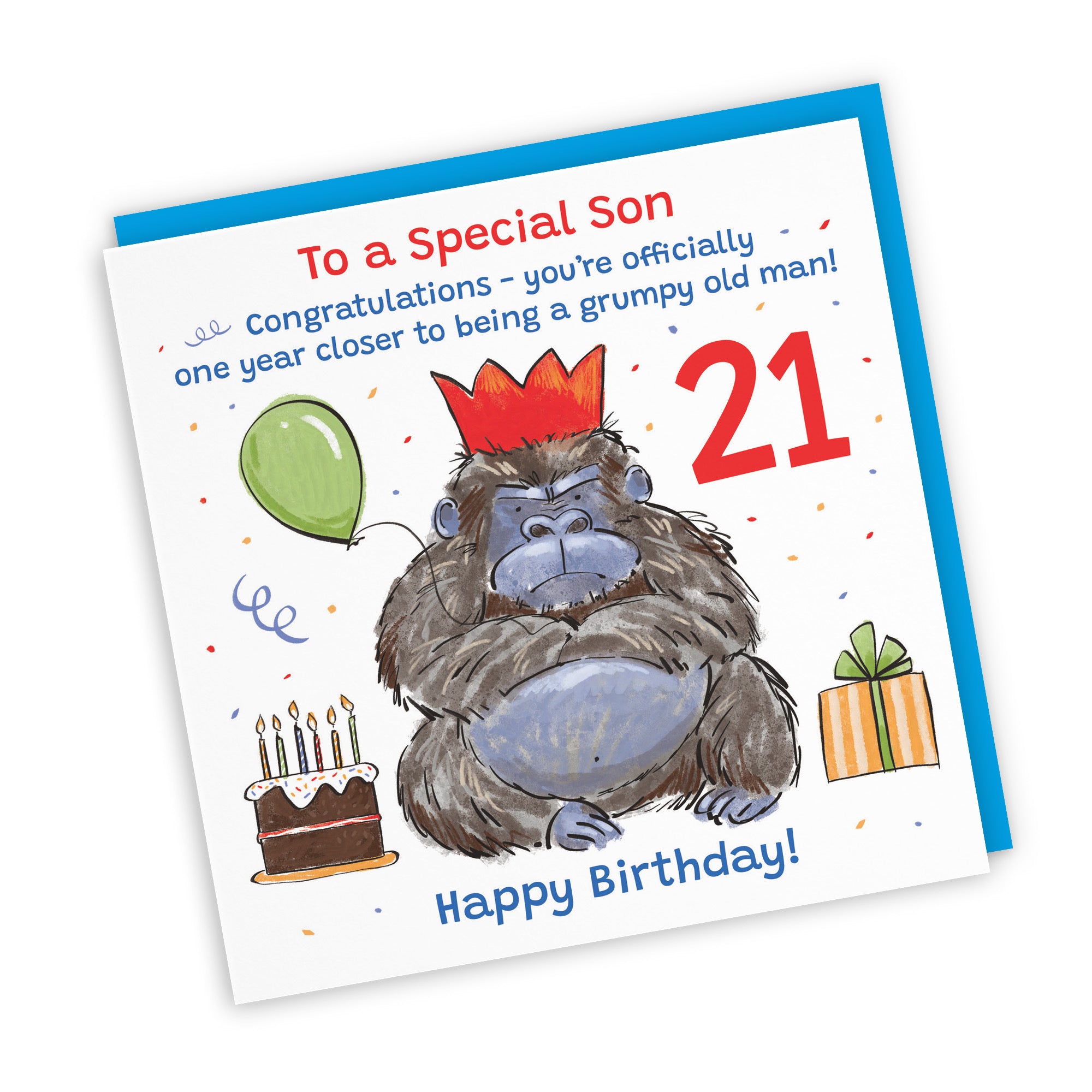 21st Son Birthday Card Grumpy Gorilla Animal Party - Default Title (RM00641)
