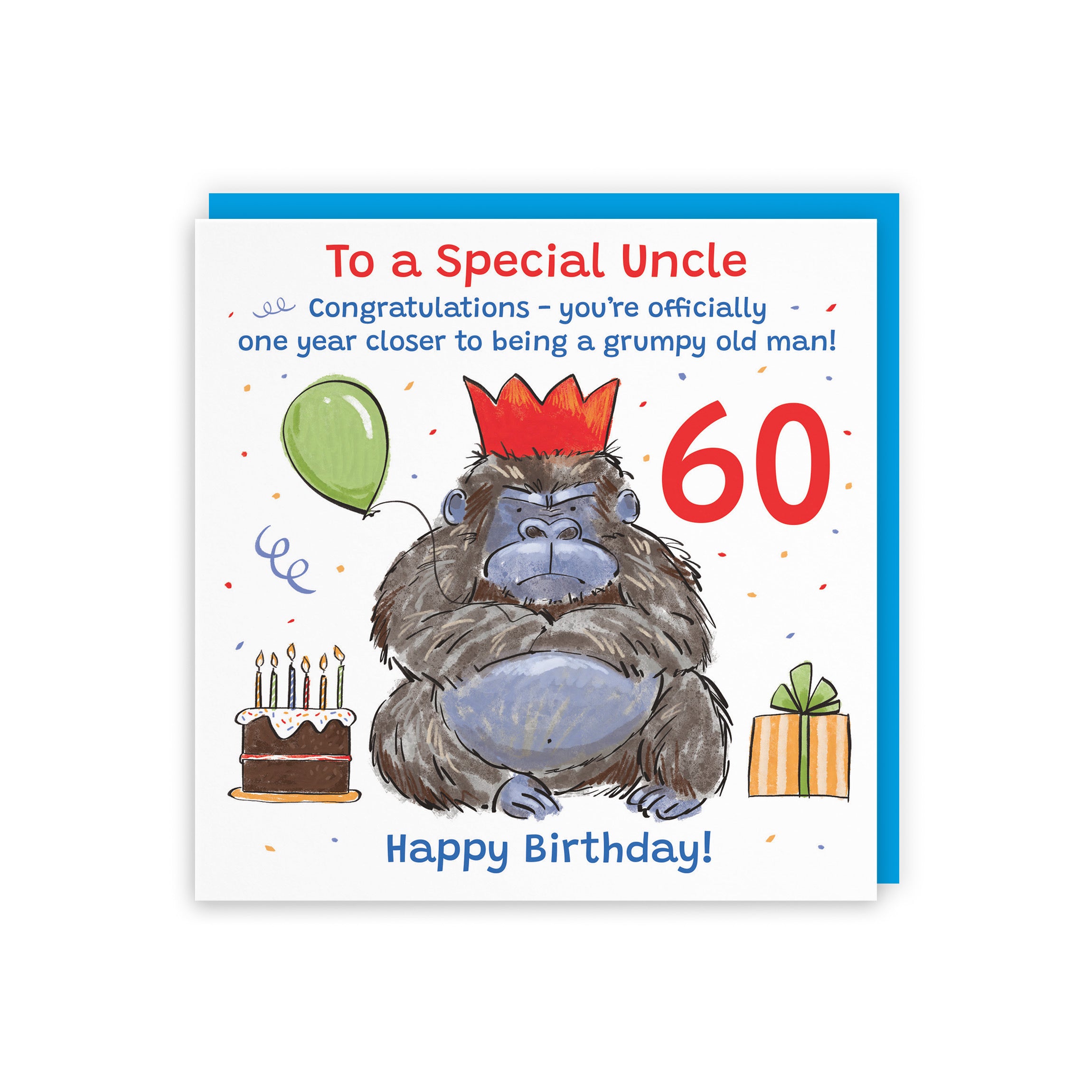 60th Uncle Birthday Card Grumpy Gorilla Animal Party - Default Title (RM00655)
