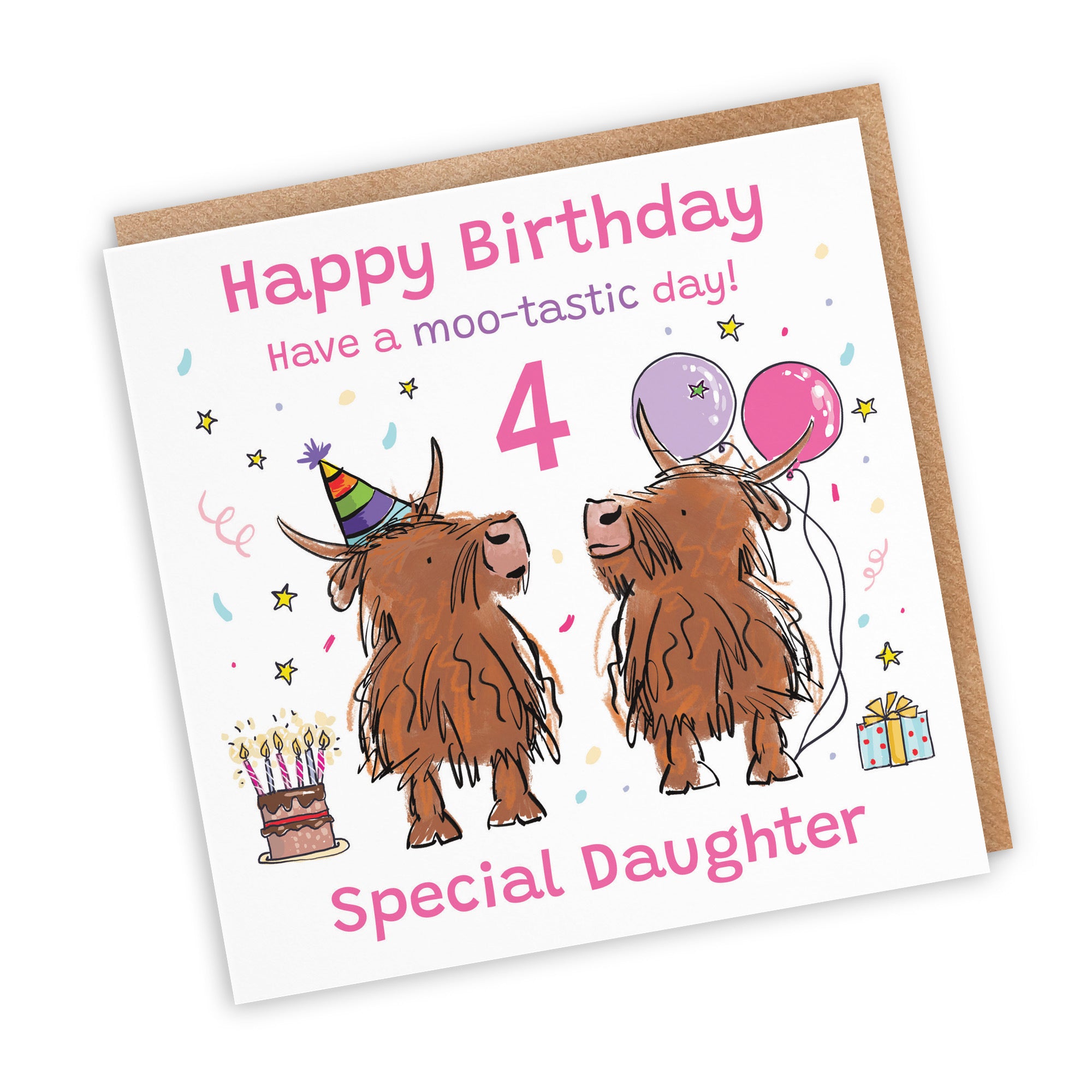 4th Daughter Birthday Card Highland Cows Animal Party - Default Title (RM00667)