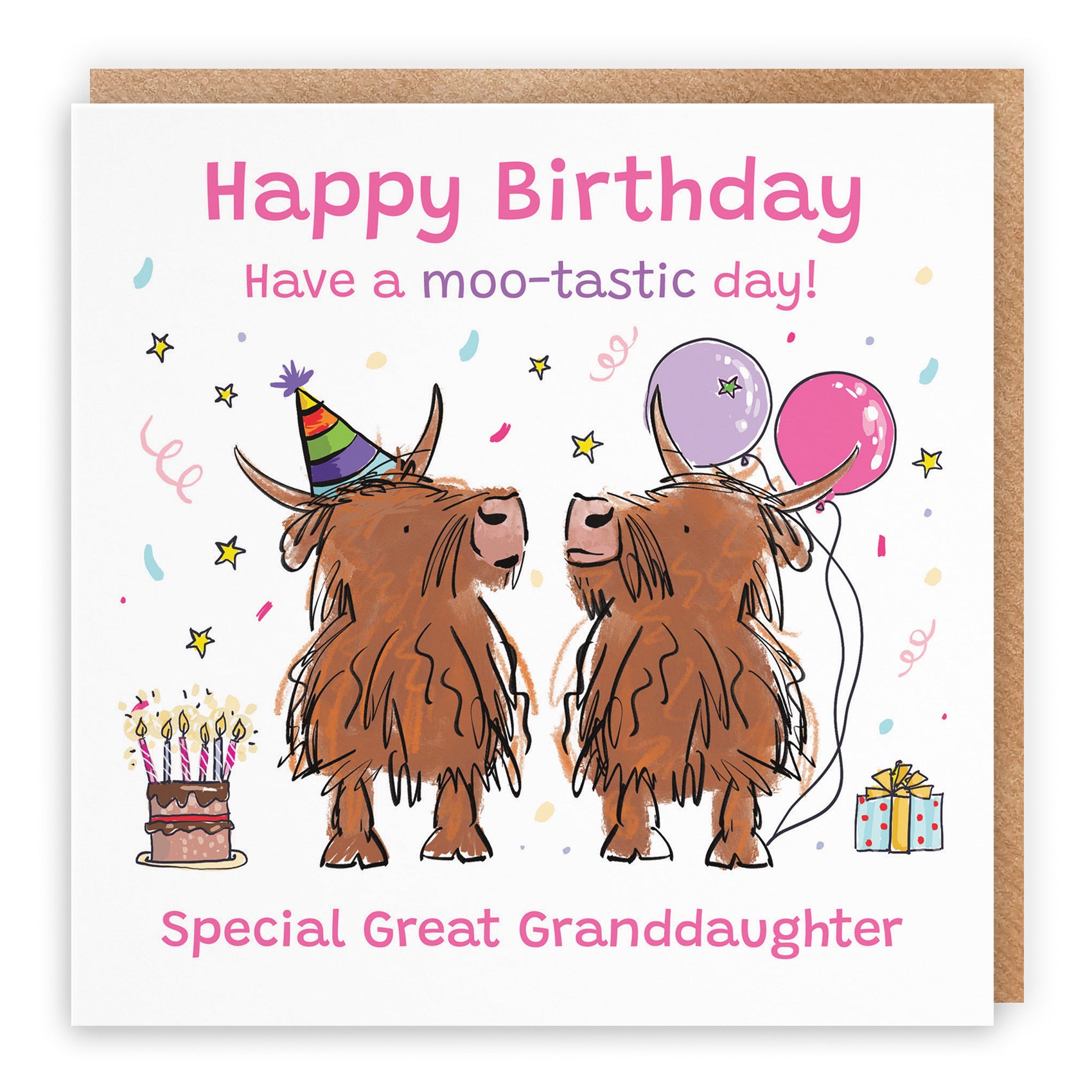 Great Granddaughter Birthday Card Highland Cows Animal Party - Default Title (RM00674)