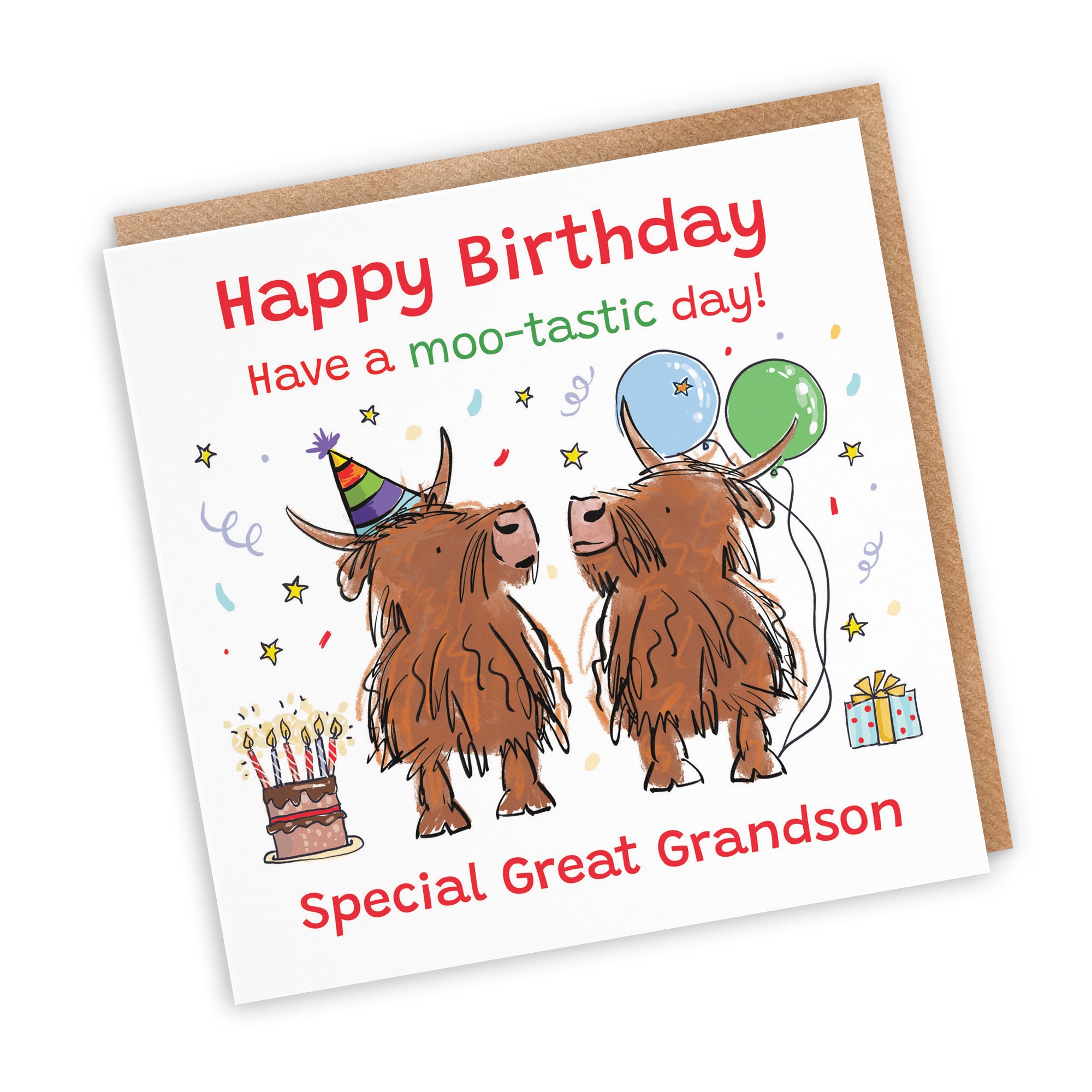 Great Grandson Birthday Card Highland Cows Animal Party - Default Title (RM00677)