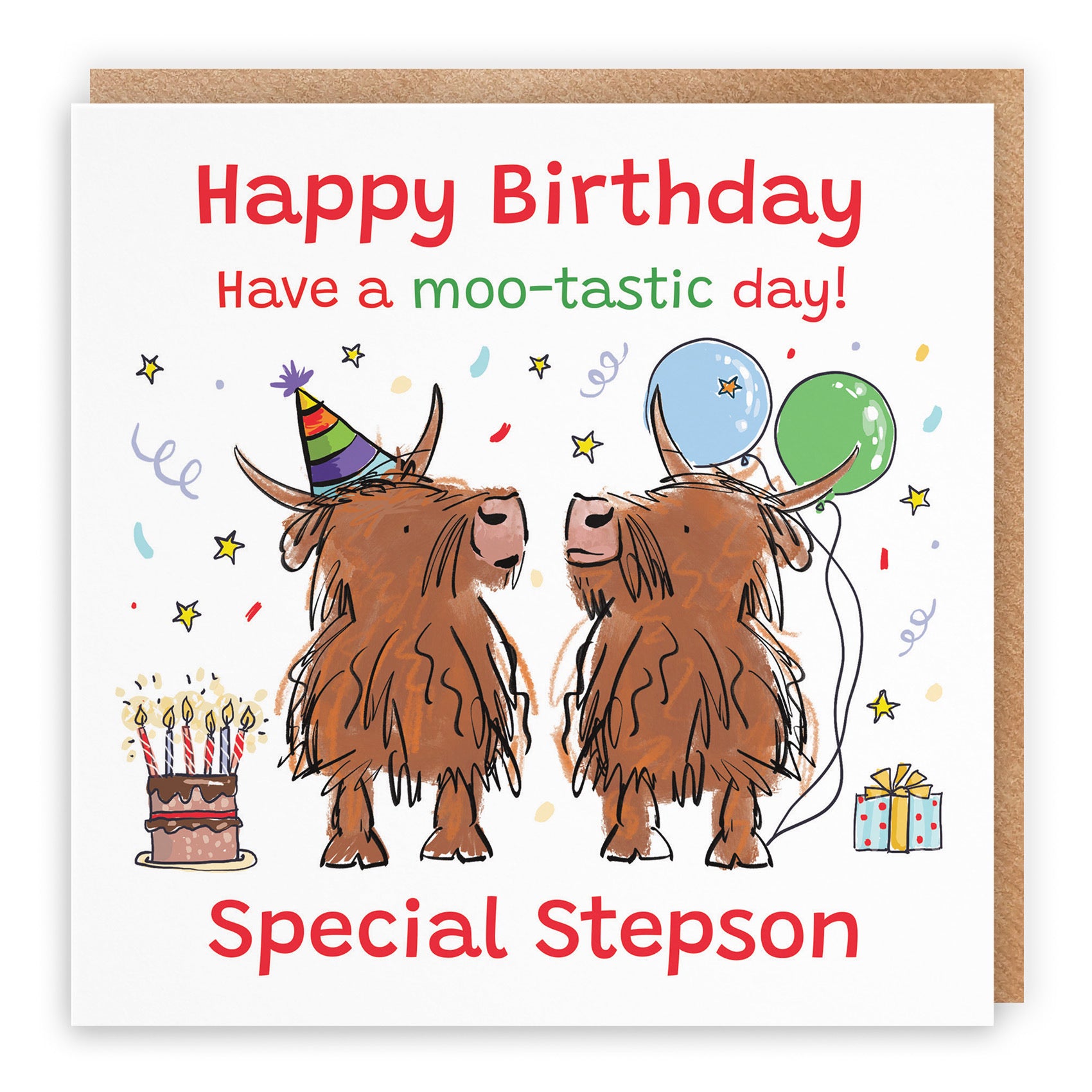 Stepson Birthday Card Highland Cows Animal Party - Default Title (RM00683)