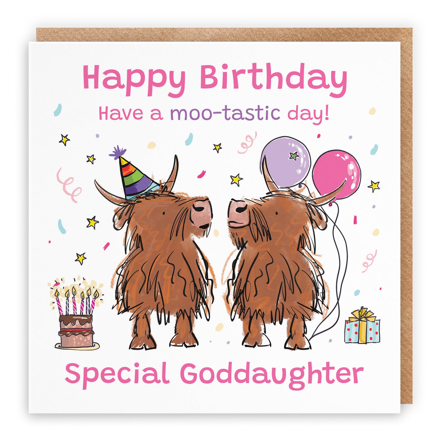 Goddaughter Birthday Card Highland Cows Animal Party - Default Title (RM00685)