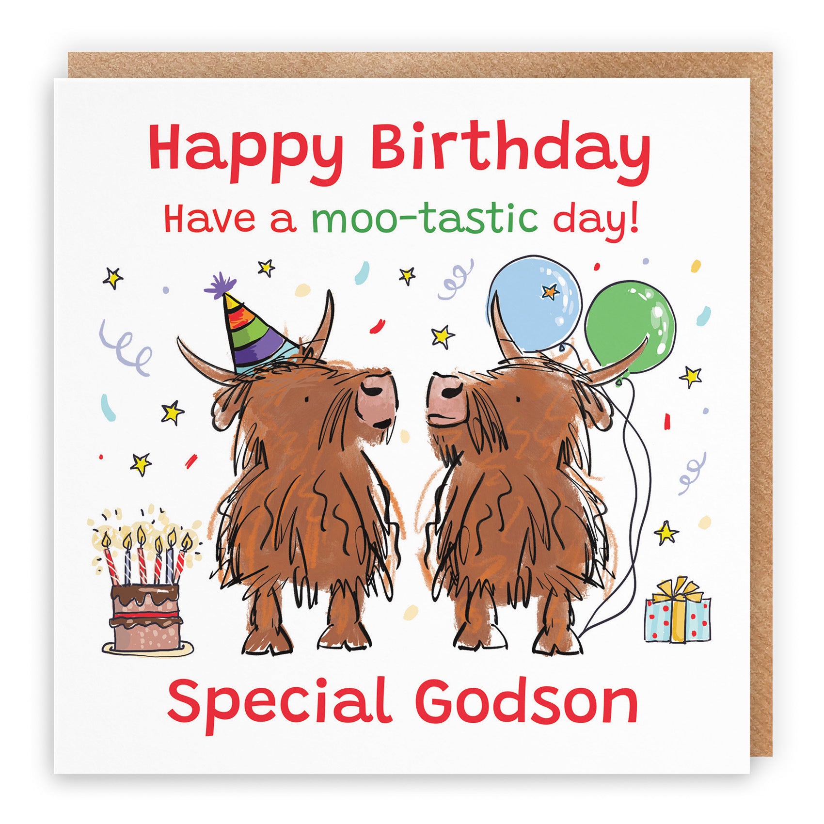 Godson Birthday Card Highland Cows Animal Party - Default Title (RM00691)