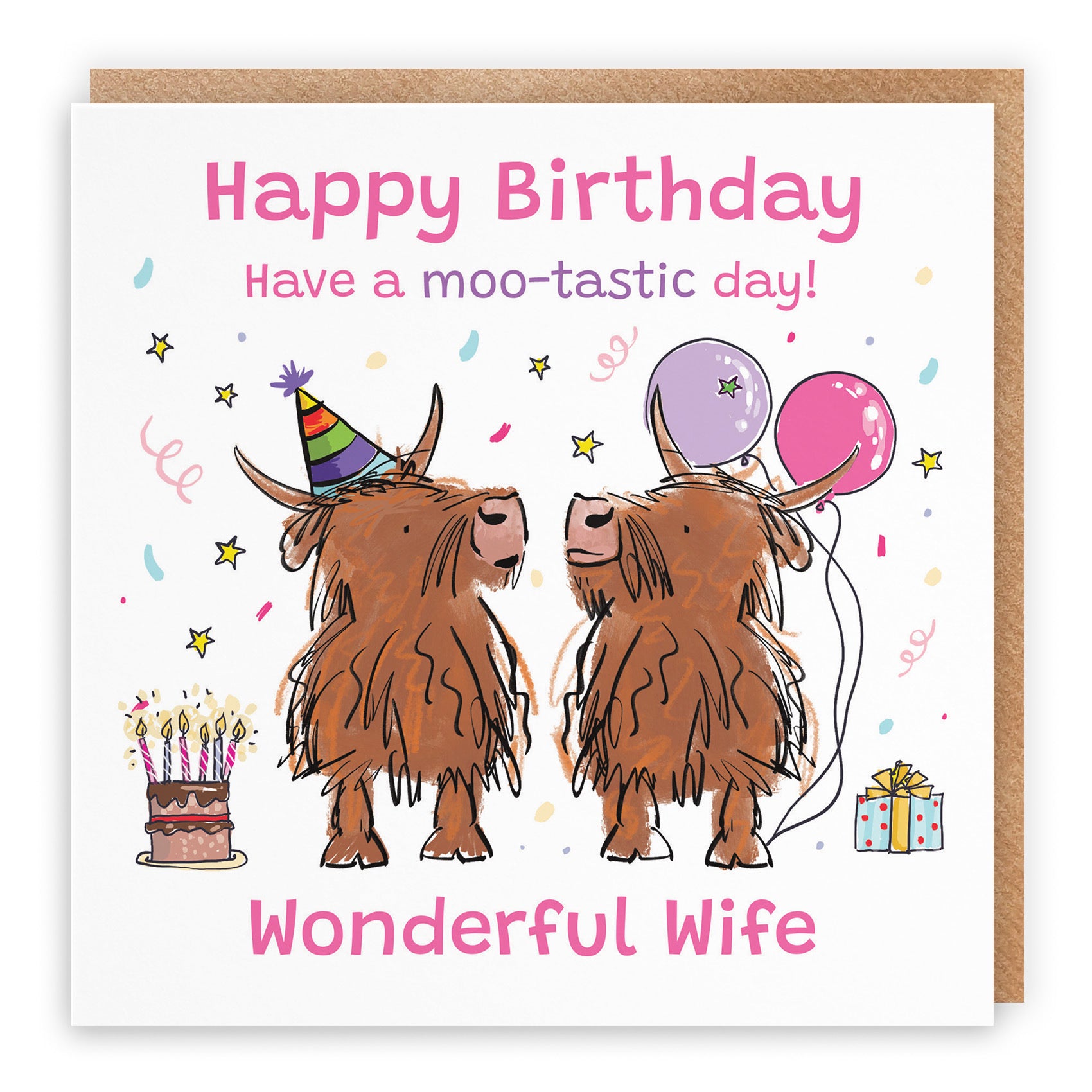 Wife Birthday Card Highland Cows Animal Party - Default Title (RM00712)