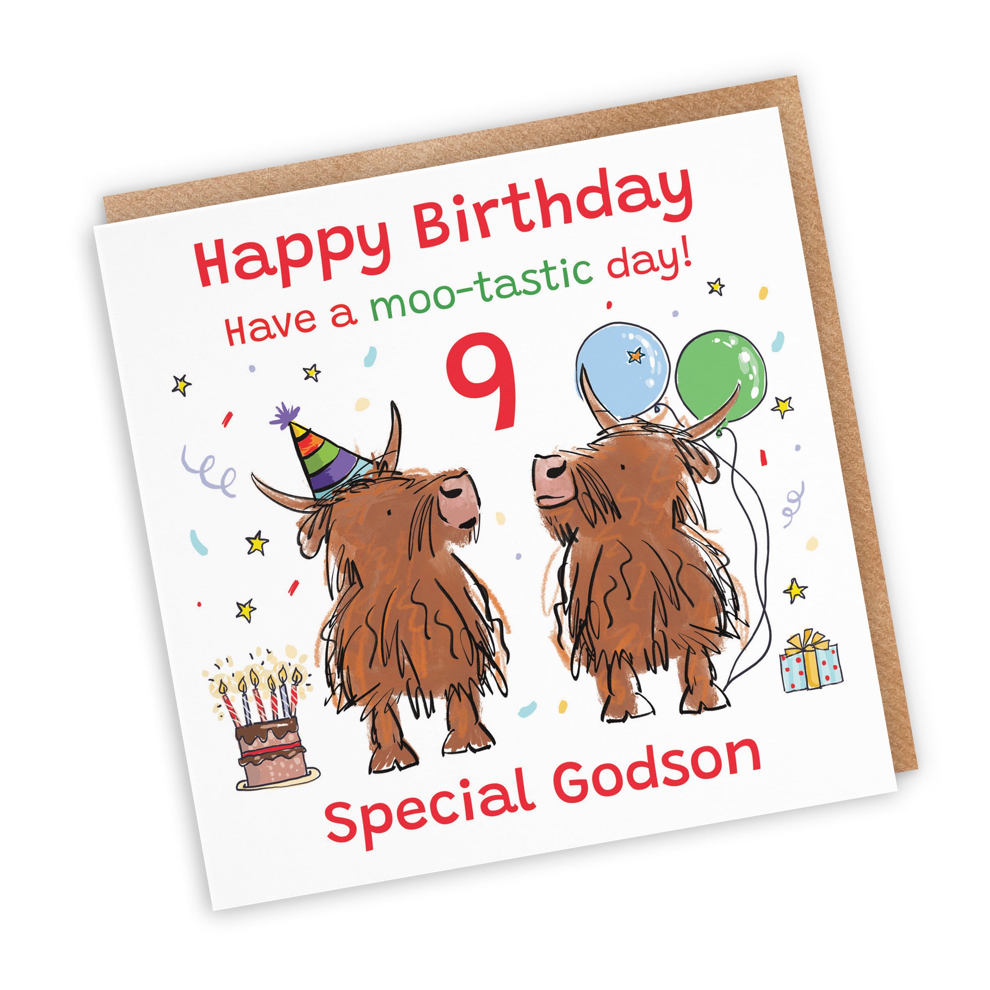 9th Godson Birthday Card Highland Cows Animal Party - Default Title (RM00715)