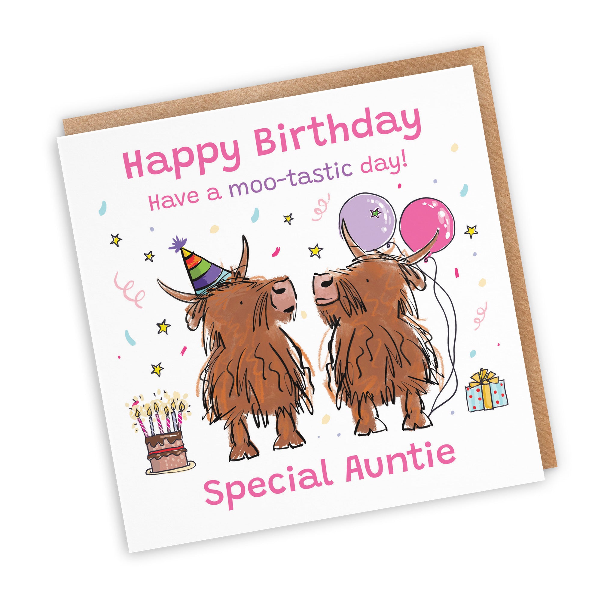 Auntie Birthday Card Highland Cows Animal Party - Default Title (RM00721)