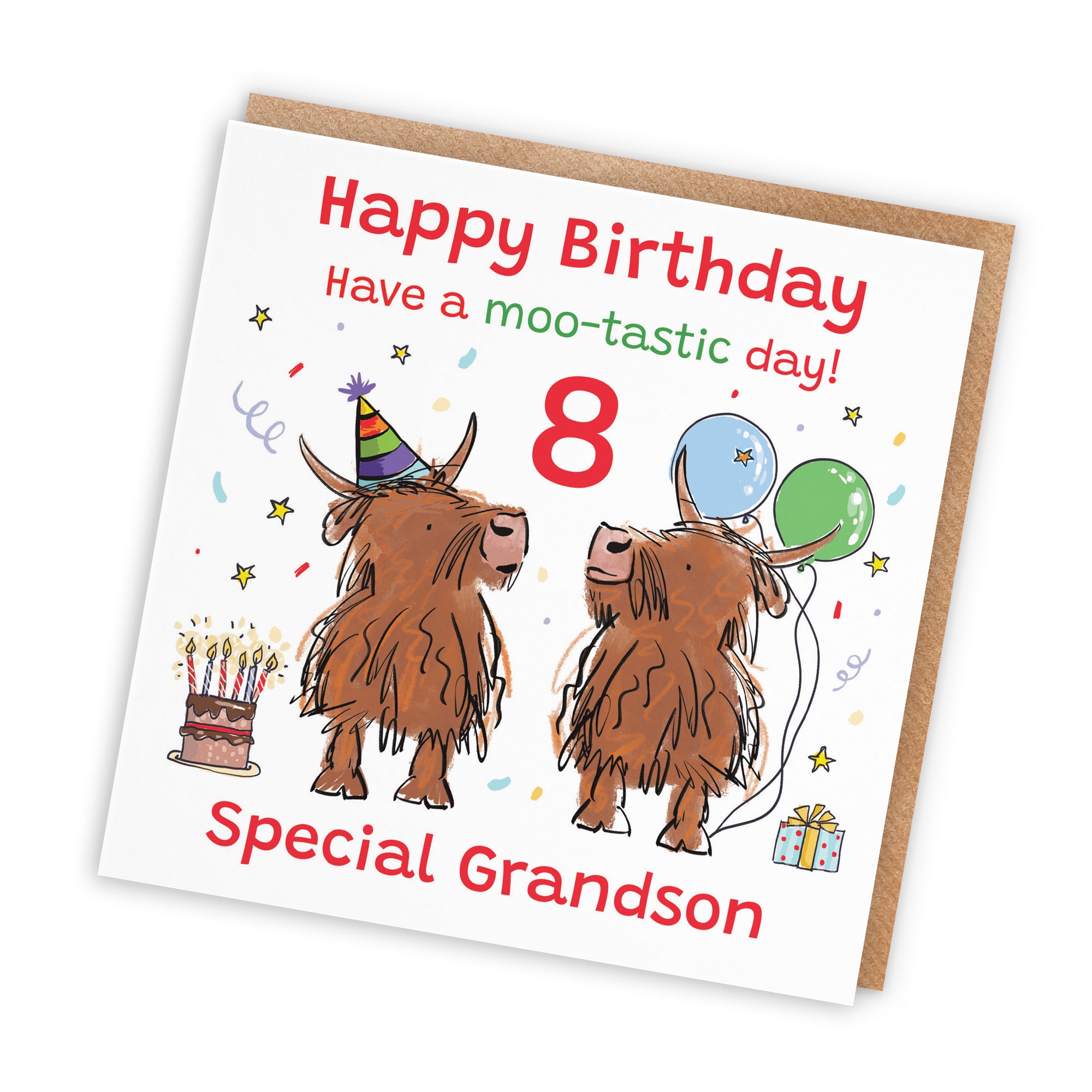 8th Grandson Birthday Card Highland Cows Animal Party - Default Title (RM00722)